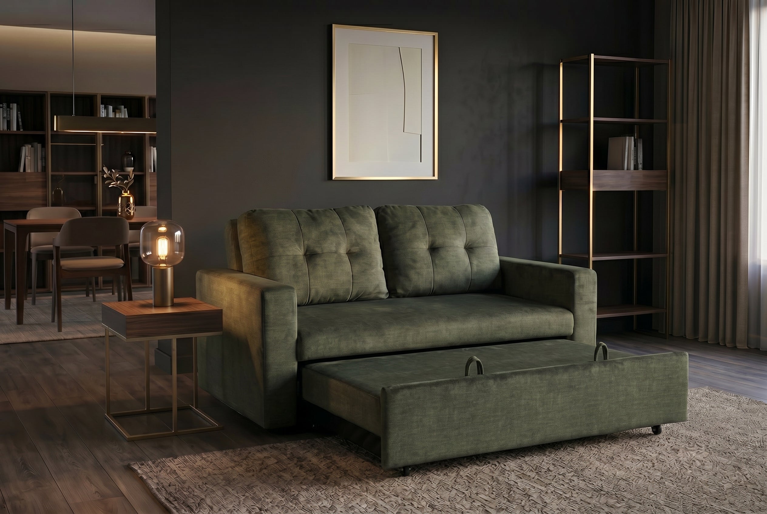 Invicta Canapea extensibilă SMART - 140cm, 2 Locuri | Catifea, Verde | 142x82x86 cm