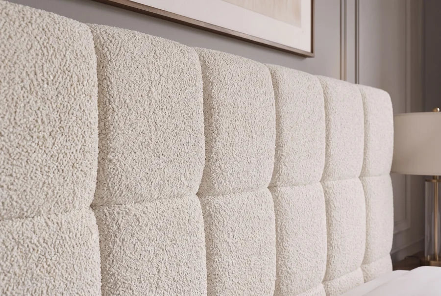 Pat Tapitat PRESTIGE 180x200 cm cu Spațiu de Depozitare și Somieră Inclusă, Țesătură Bouclé Crem