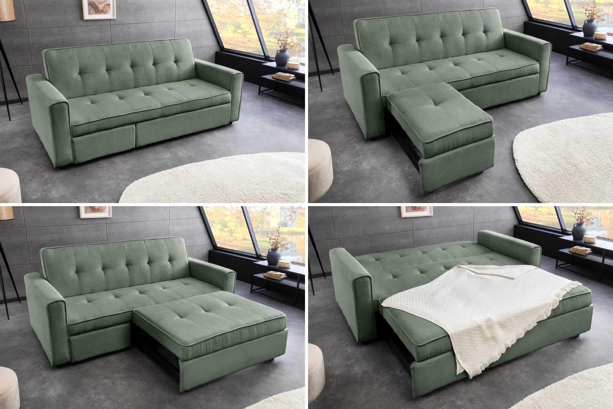 Invicta Canapea extensibilă SMART - 180cm, 2 Locuri | Țesătură Cord, Verde | 180x95x90 cm