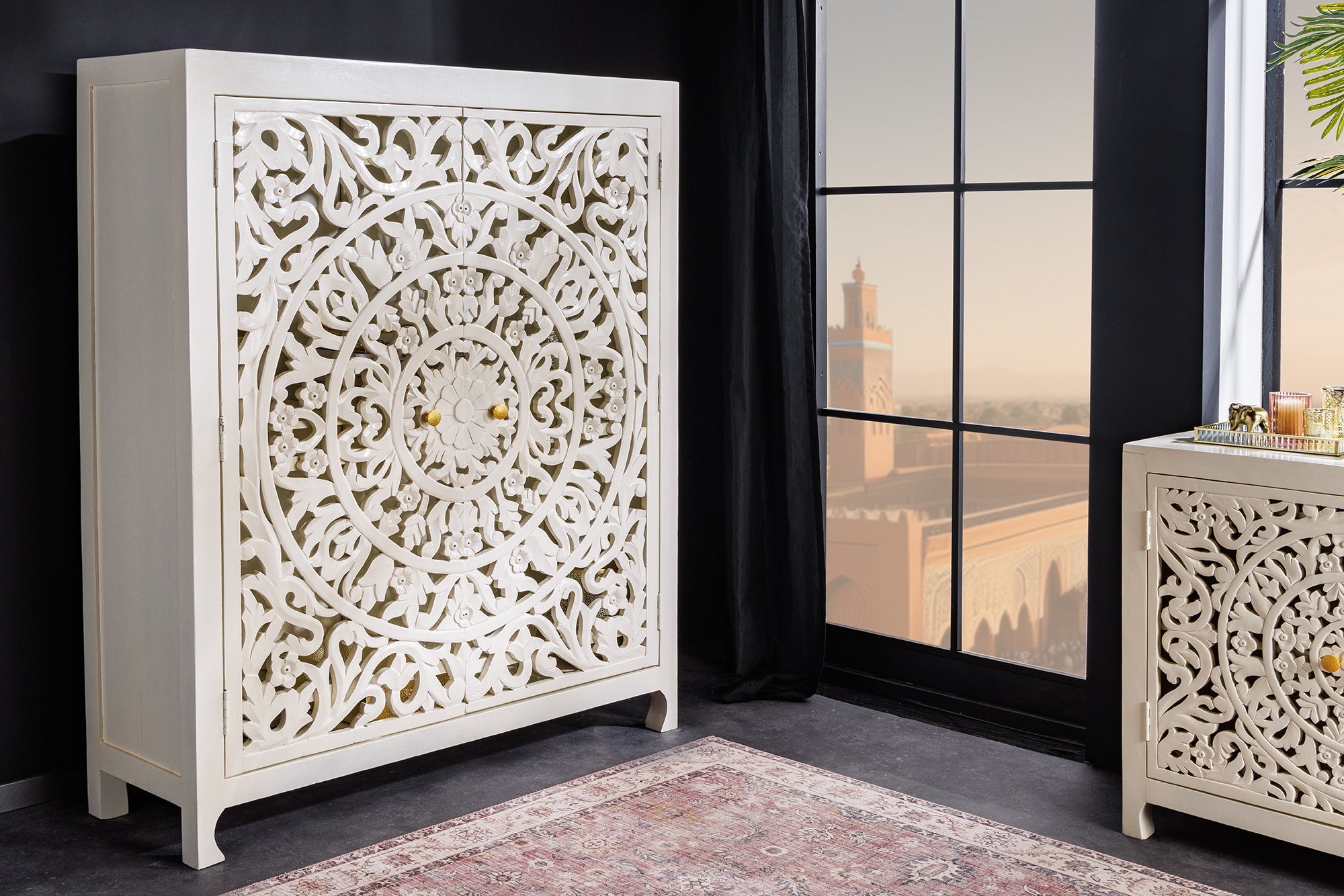 Invicta Vitrină înaltă MARRAKECH - 140cm | Mango, Alb | 110x140x38 cm