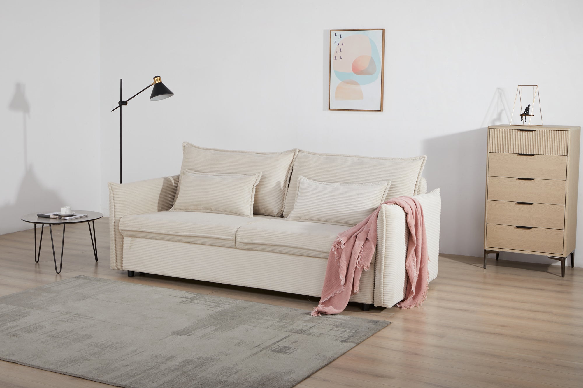 Invicta Canapea extensibilă APARTMENT - 215cm, Extensibilă, 3 Locuri | Țesătură Cord, Bej | 215x90x100 cm