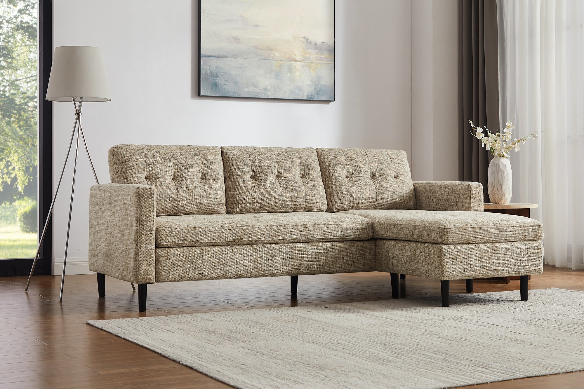 Invicta Canapea STOCKHOLM - 220cm, 3 Locuri | Țesătură Texturată, Bej | 220x90x85 cm