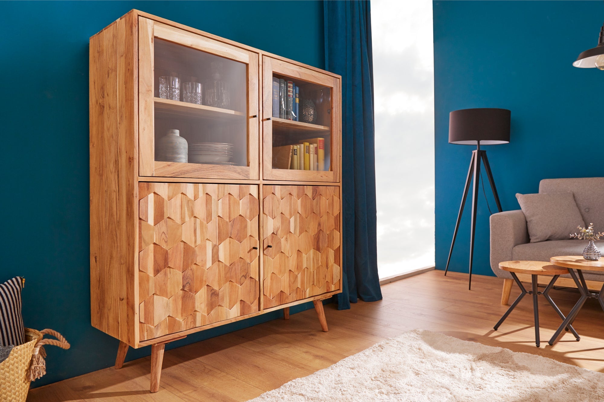 Invicta Vitrină MYSTIC LIVING - 140cm | Acacia | 118x140x40 cm