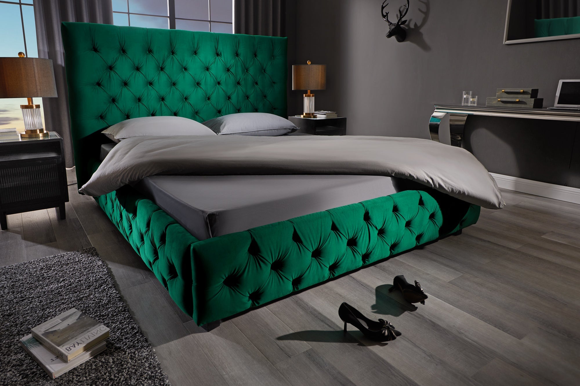 Invicta Pat PARIS CHESTERFIELD - 200cm | Catifea, Verde | 210x140x220 cm