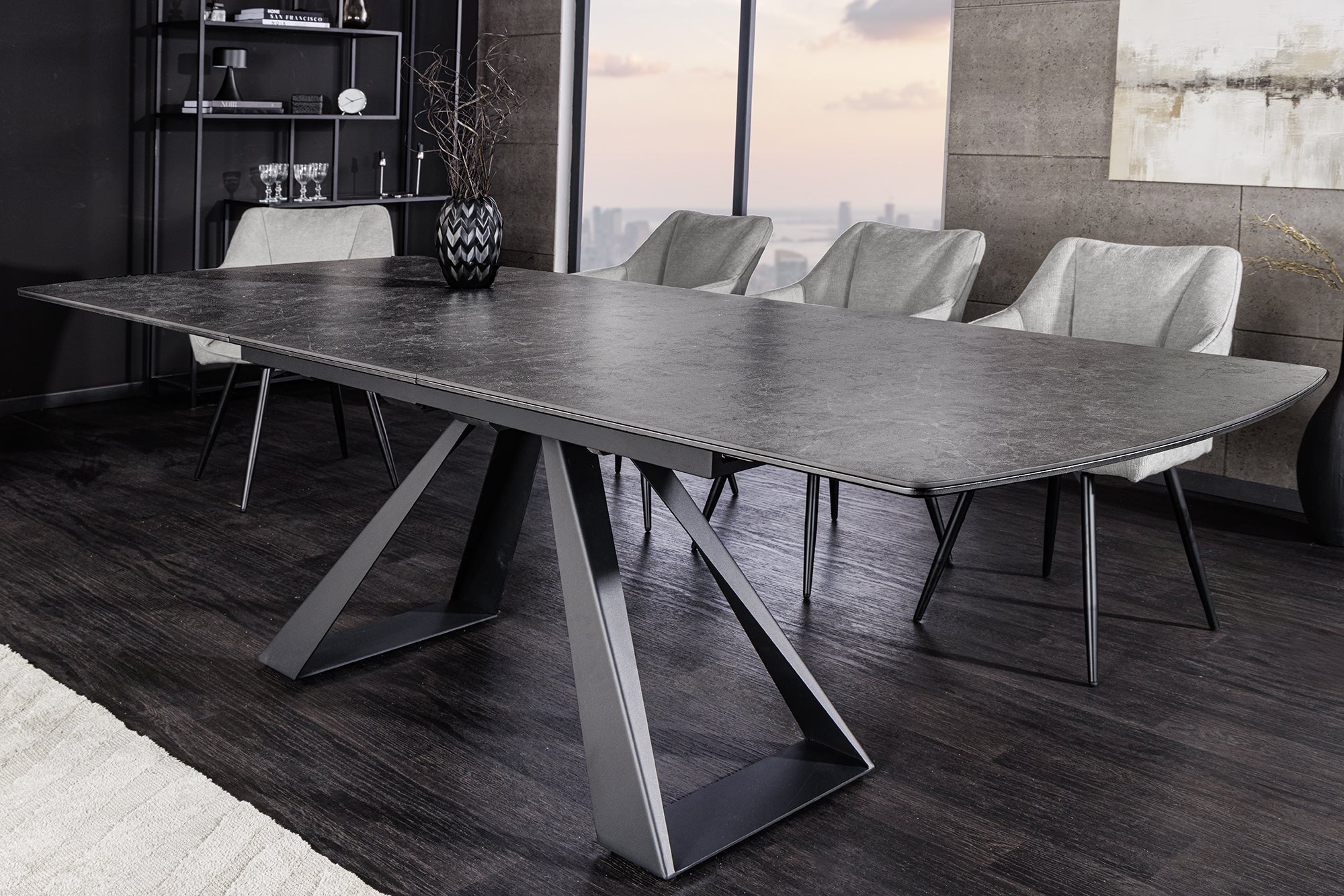 Invicta Masă dining CONCORD - 230cm | Marmură, Sticlă, Țesătură Cord, Roșu