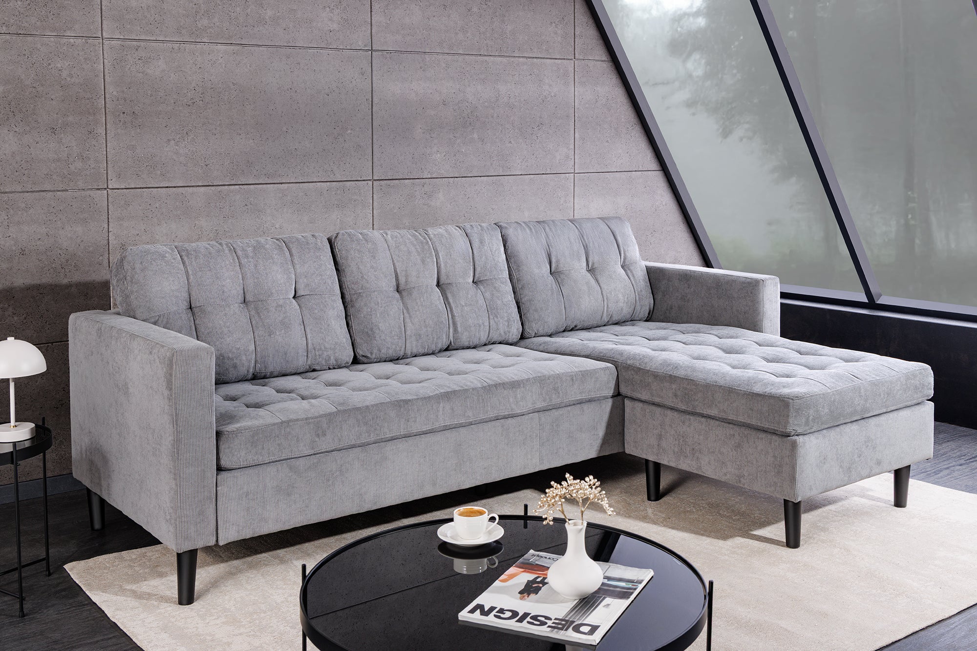 Invicta Canapea STOCKHOLM - 220cm, 3 Locuri | Țesătură Cord, Gri | 220x90x85 cm