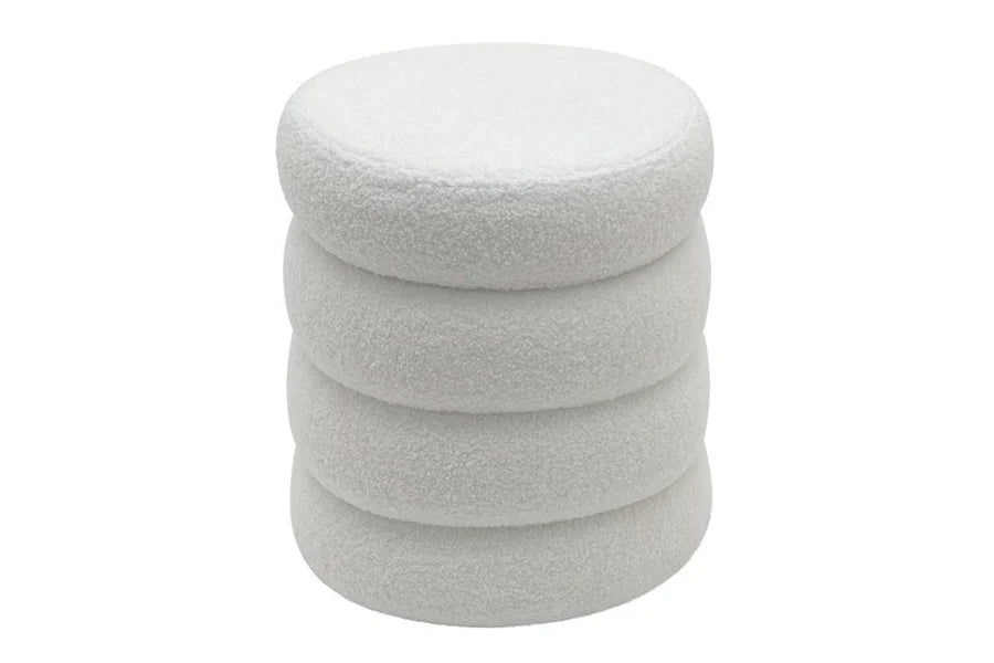 Taburet Rotund Invicta Interior VOGUE 40 cm cu Spațiu de Depozitare, Tapiserie Bouclé Albă