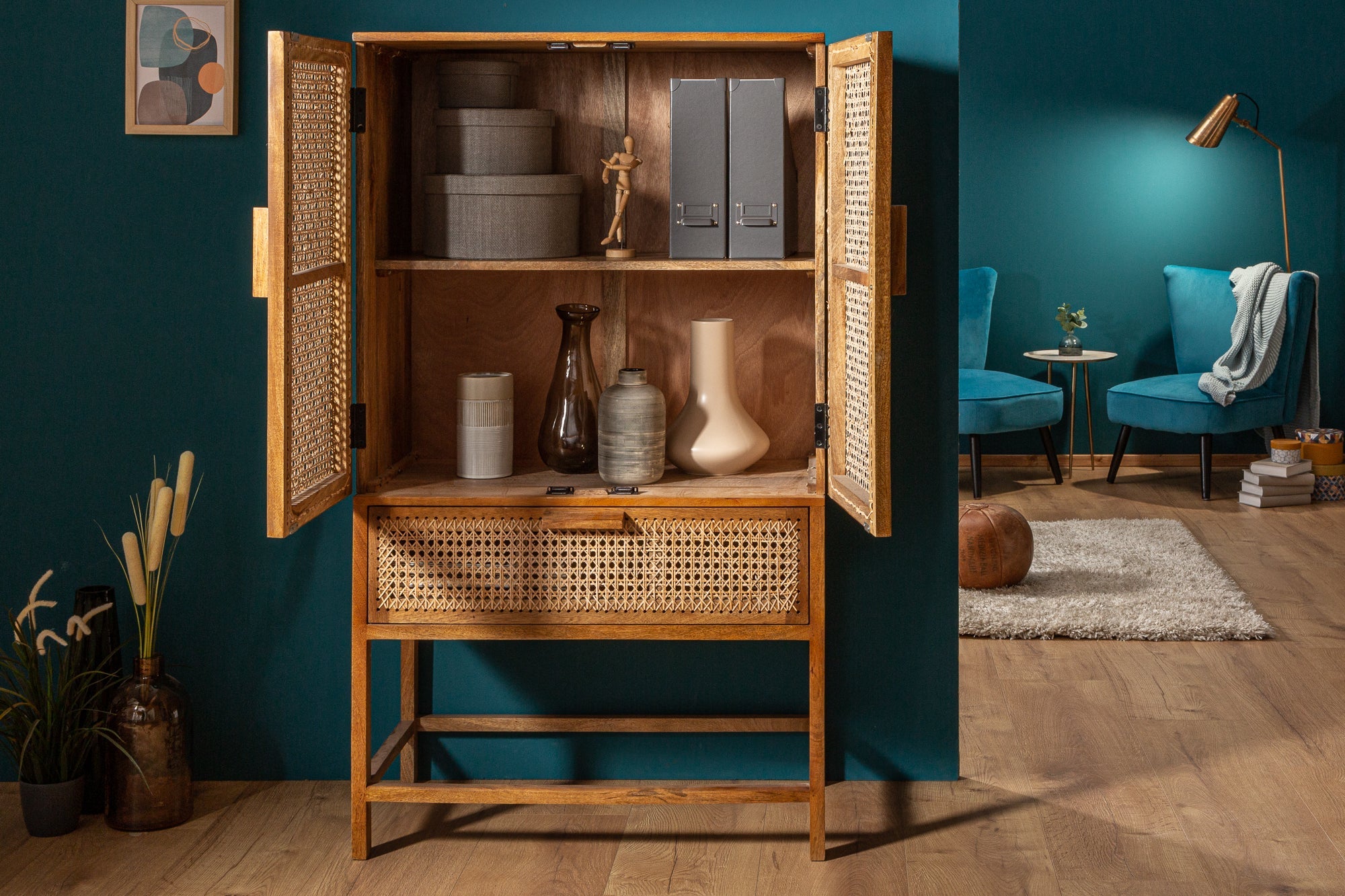 Invicta Vitrină înaltă BAMBOO LOUNGE - 140cm | Mango | 80x140x45 cm
