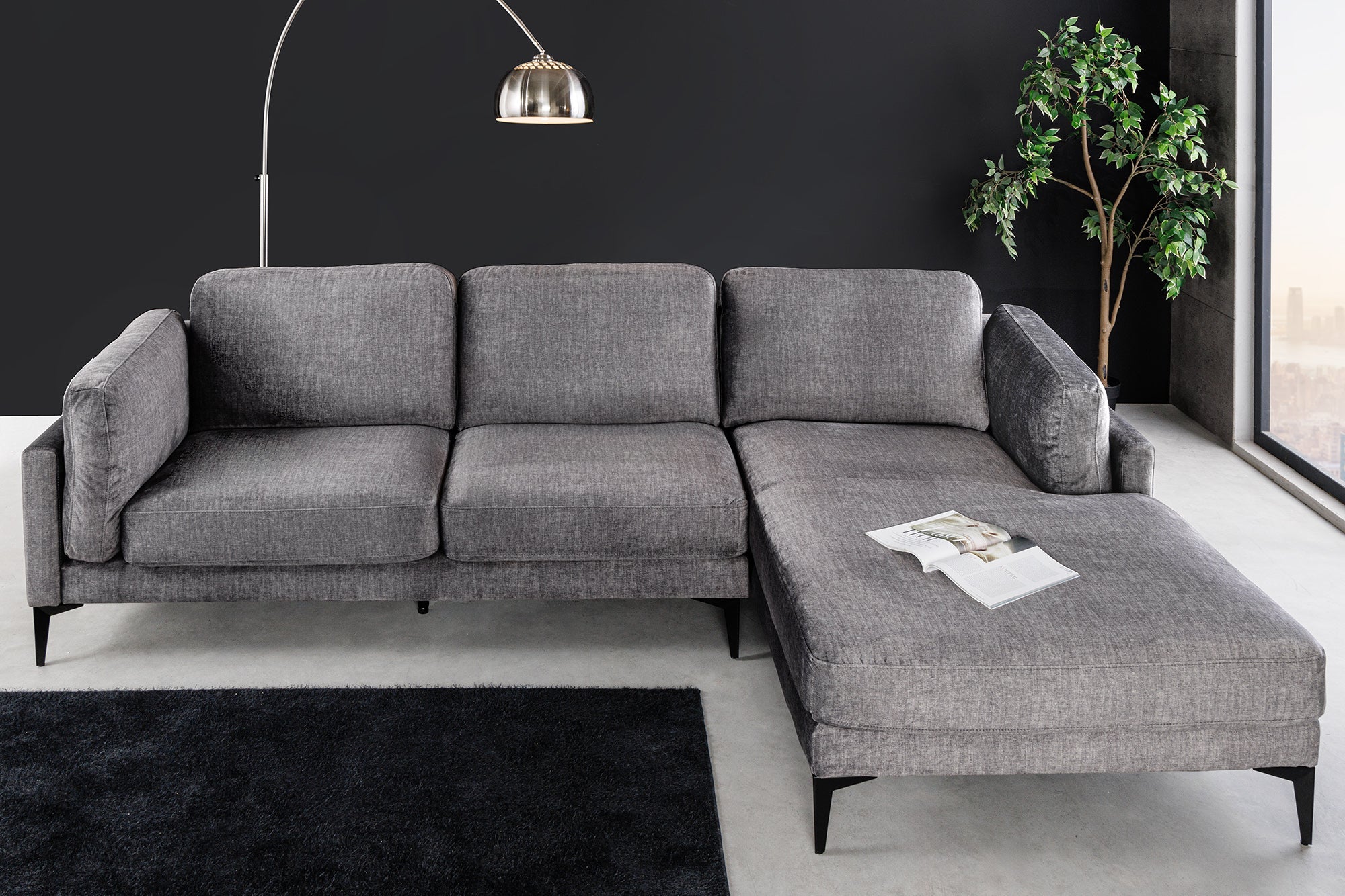 Invicta Canapea MANHATTAN - 295cm | Catifea, Gri | 292x88x85 cm