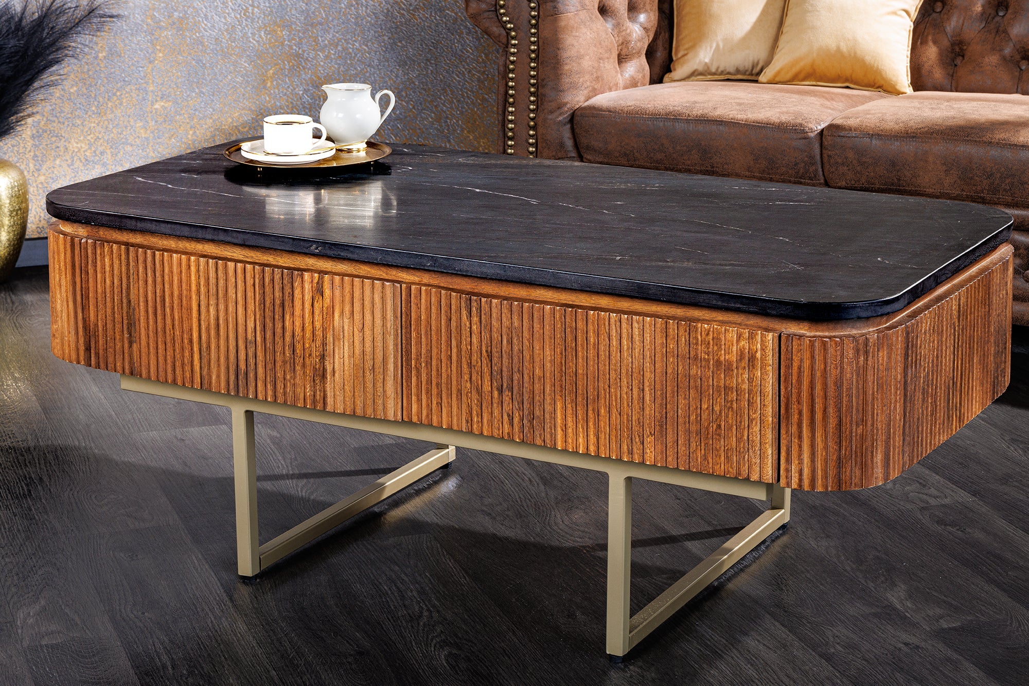Invicta Masă cafea GATSBY - 110cm | Mango, Marmură, Negru | 110x46x53 cm