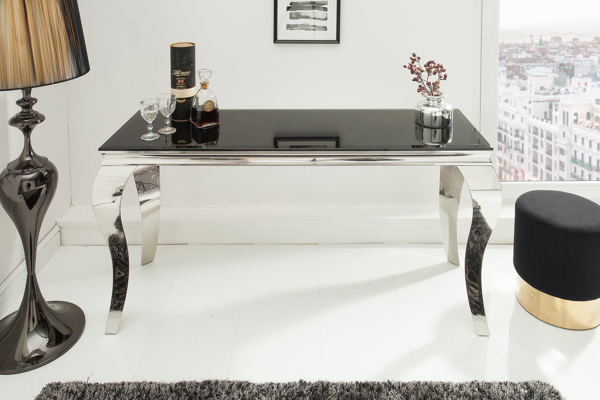 Invicta Consolă MODERN BAROCK - 145cm | Sticlă, Negru | 144x75x50 cm