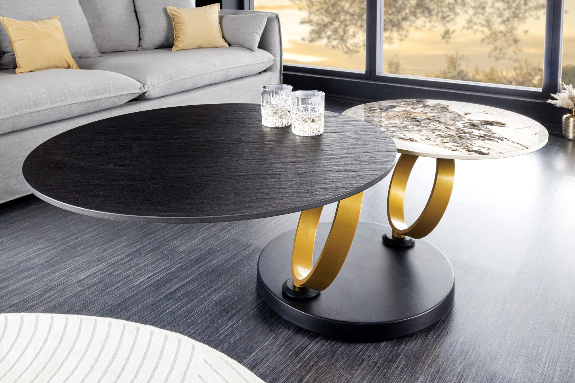 Invicta Masă cafea DANCING RINGS - 135cm | Negru | 135x44x80 cm