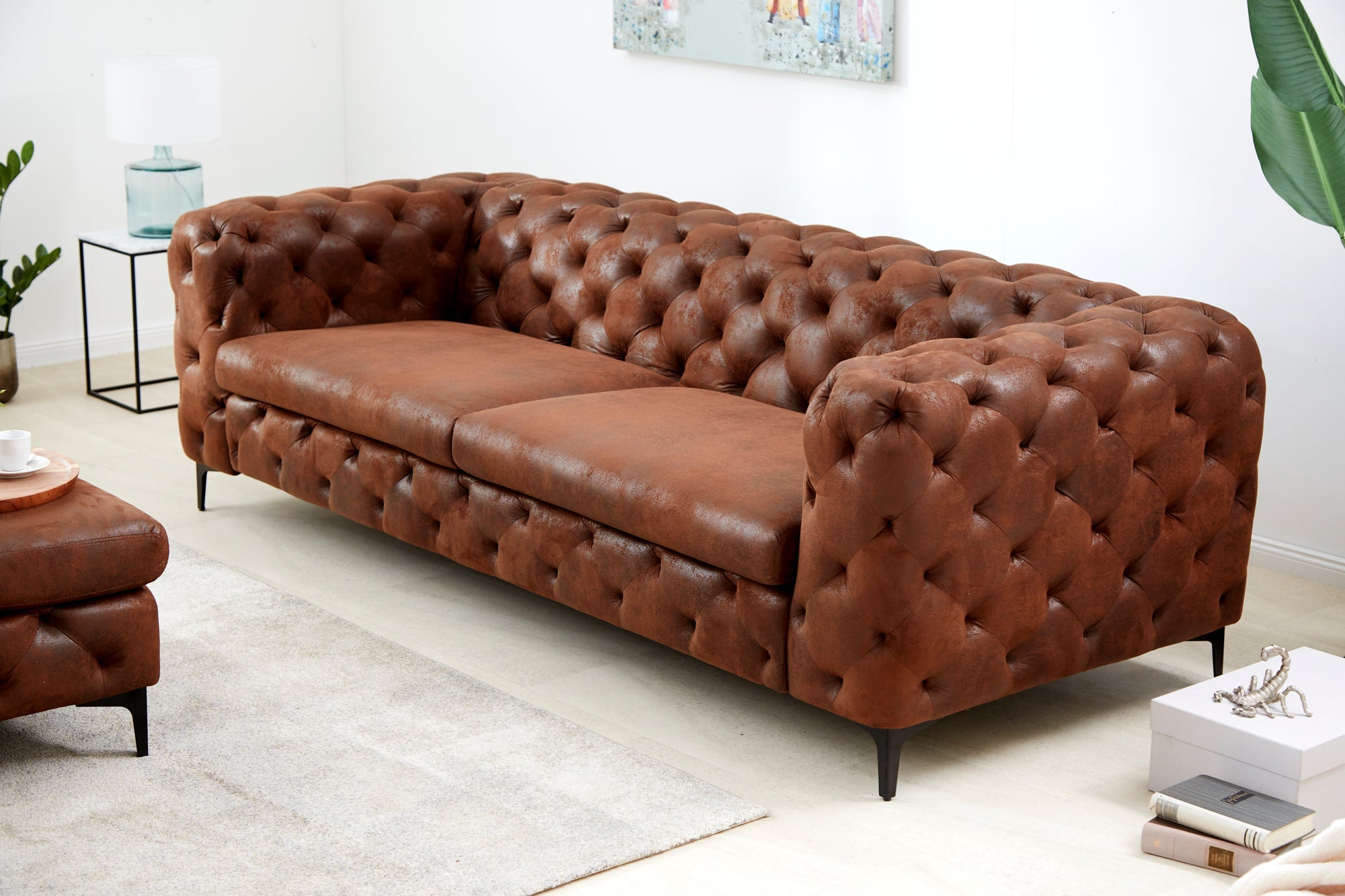 Invicta Canapea MODERN BAROCK - 240cm, 3 Locuri | Microfibră, Maro | 235x72x95 cm