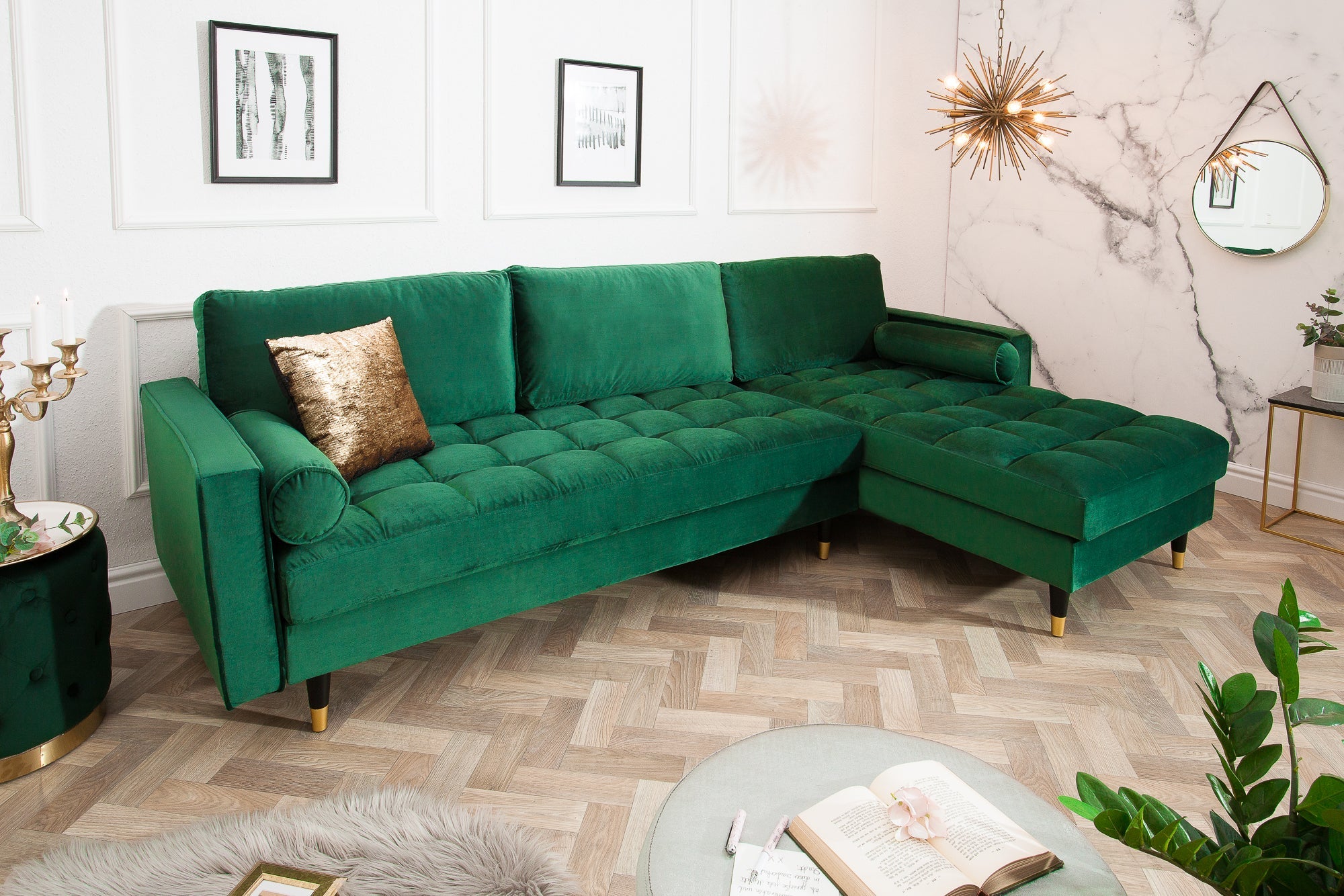 Invicta Canapea COZY VELVET - 260cm | Catifea, Verde | 260x85x83 cm