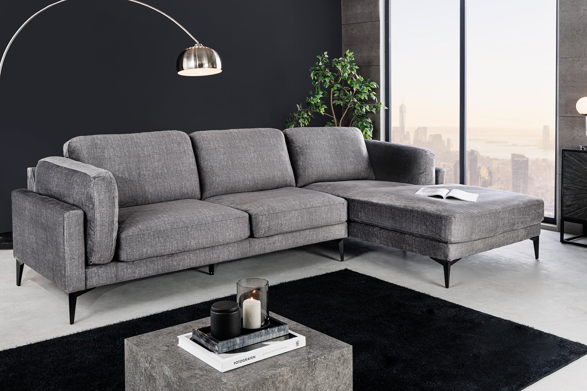 Invicta Canapea MANHATTAN - 295cm | Catifea, Gri | 292x88x85 cm