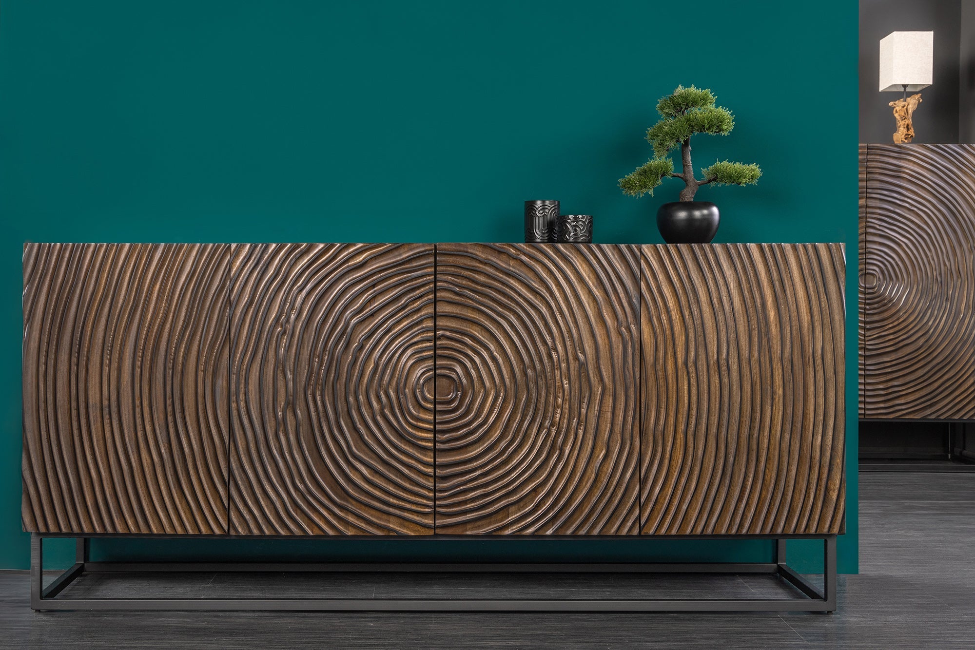 Invicta Comodă ZEN CIRCLE - 180cm | Mango, Negru | 177x75x38 cm