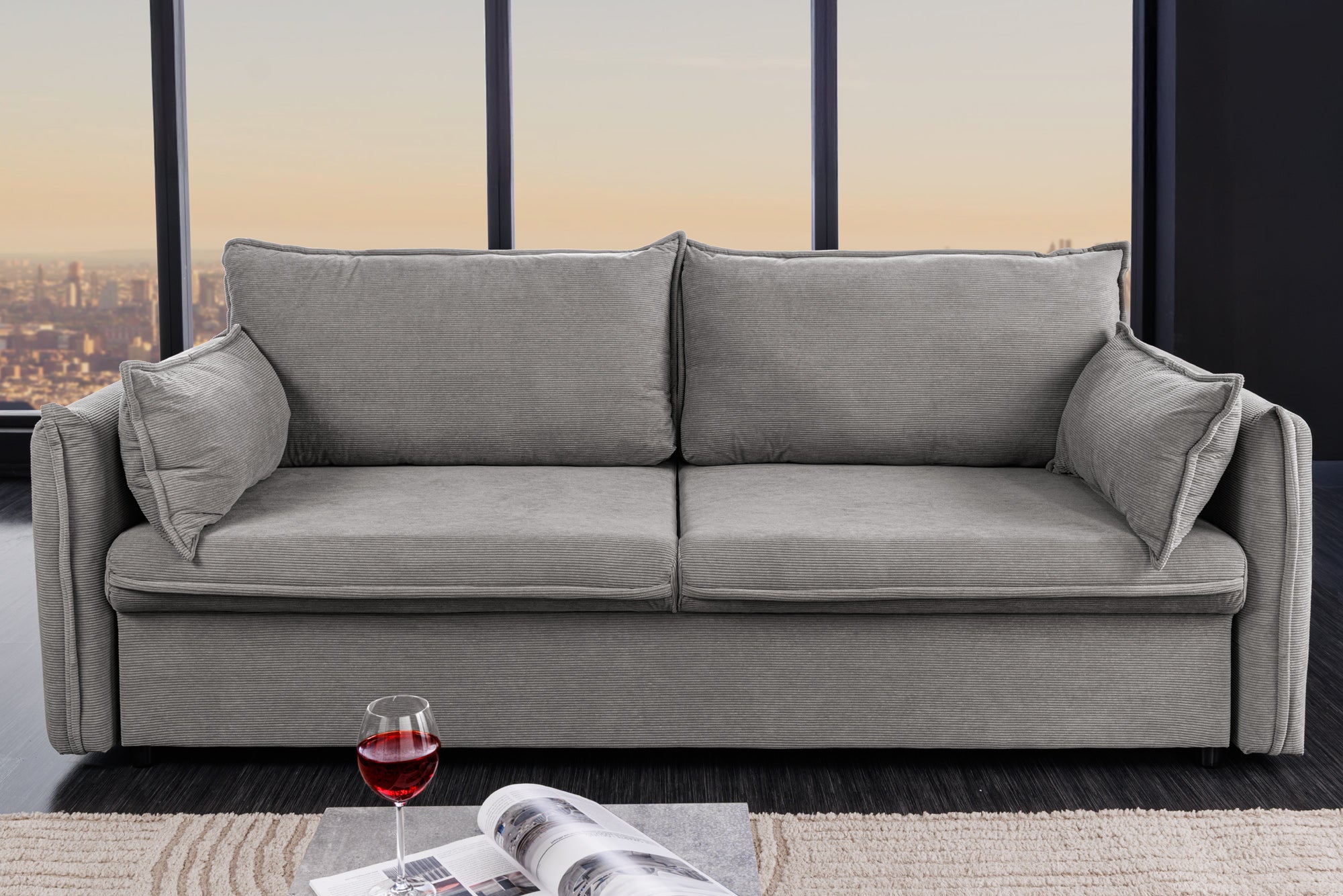 Invicta Canapea extensibilă APARTMENT - 215cm, 3 Locuri | Țesătură Cord, Gri | 215x90x100 cm