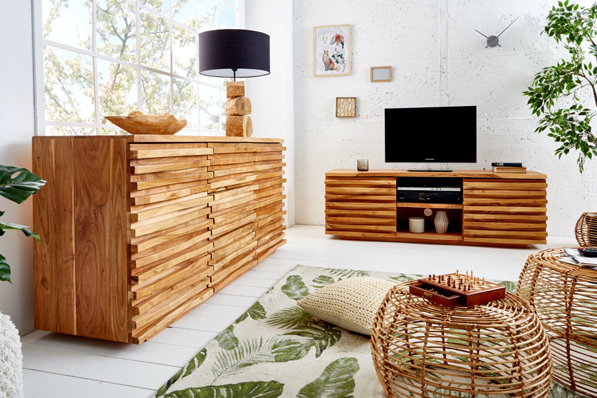 Invicta Comodă RELIEF - 160cm | Acacia, Natural | 160x75x38 cm