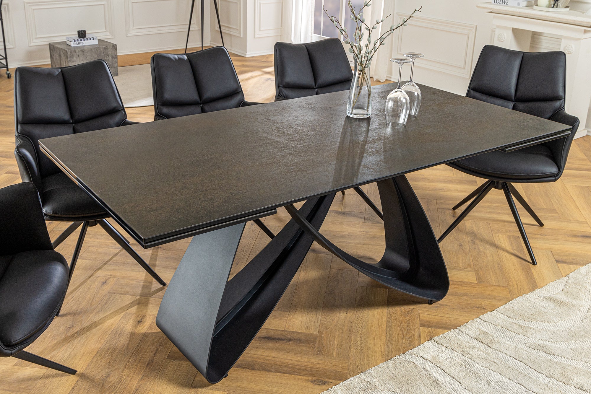 Invicta Masă dining INFINITY - 260cm | Marmură, Sticlă, Negru | 260x76x90 cm