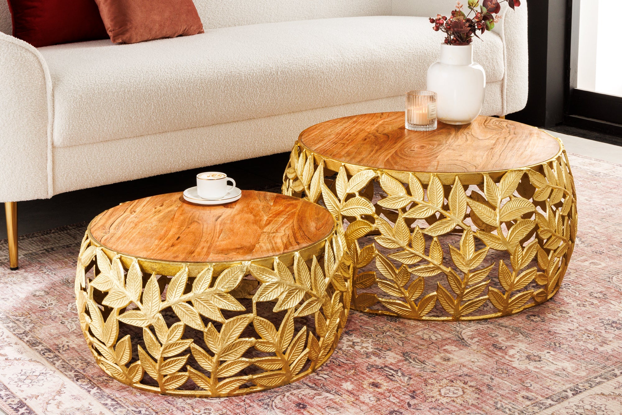 Invicta Masă cafea ABSTRACT LEAF - 68cm | Acacia, Auriu