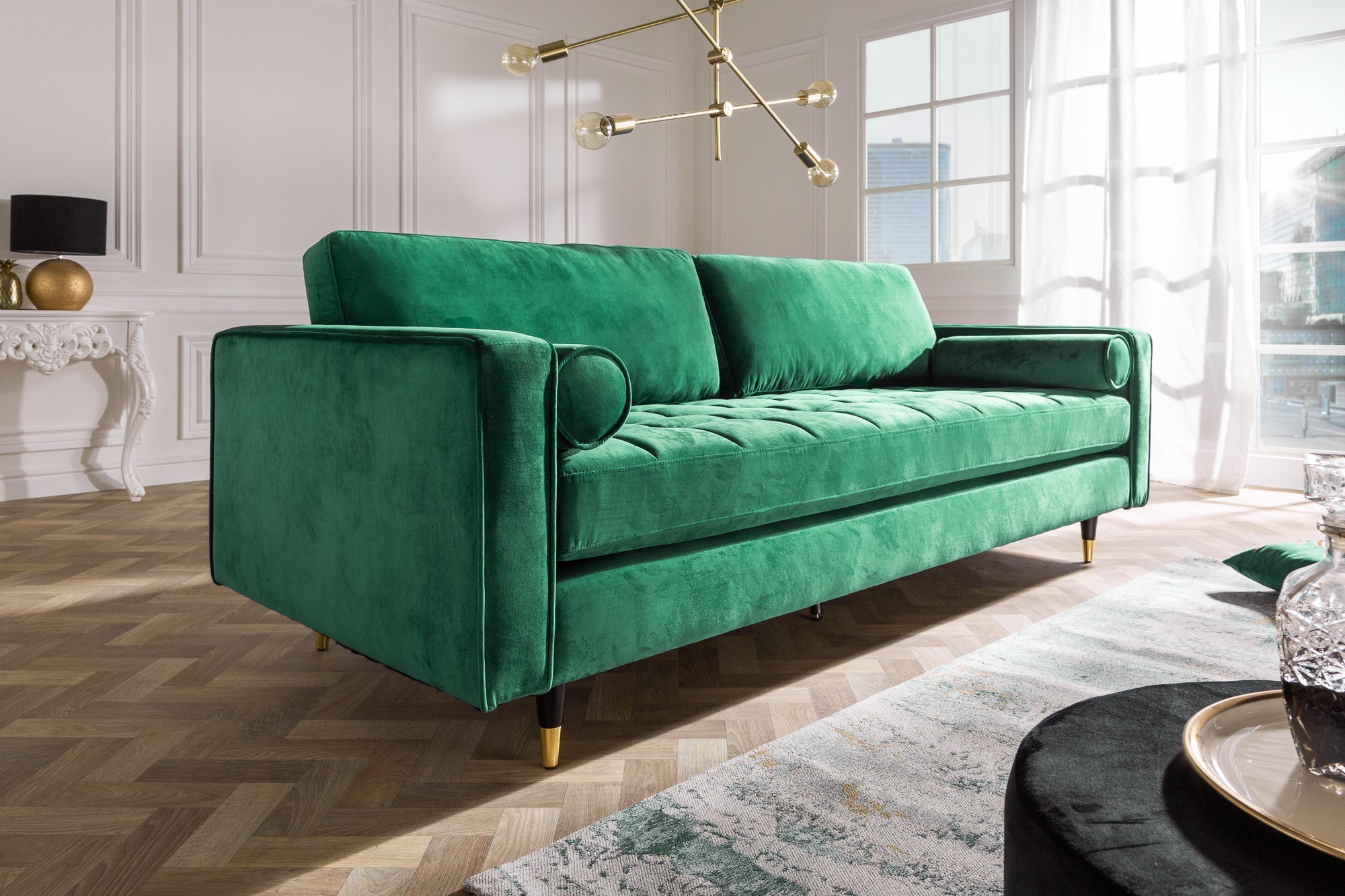 Invicta Canapea COZY VELVET - 220cm, 3 Locuri | Catifea, Verde | 220x90x85 cm