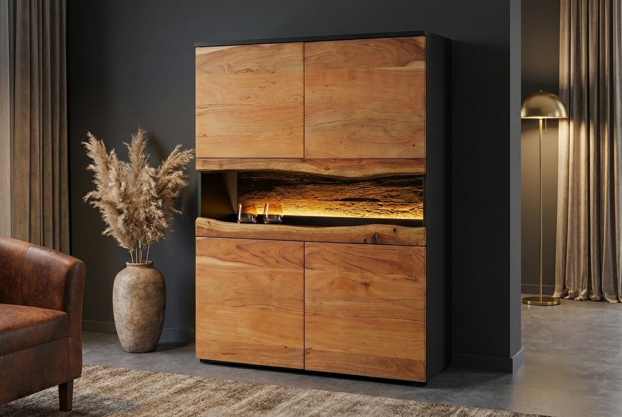 Invicta Vitrină înaltă GRAND ACACIA - 120cm | Acacia, Natural | 100x120x40 cm