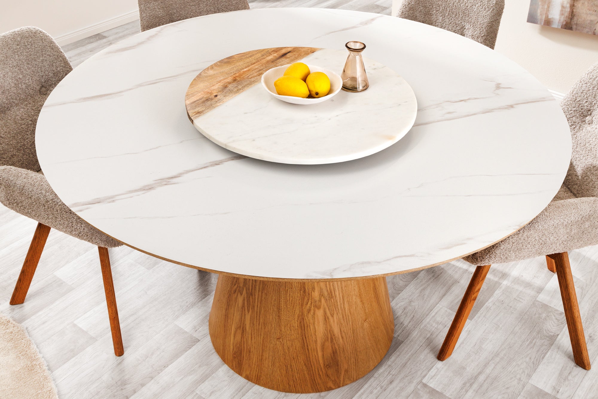 Invicta Masă dining UNIQUE - 120cm | Stejar, Marmură, Alb | 120x75x120 cm