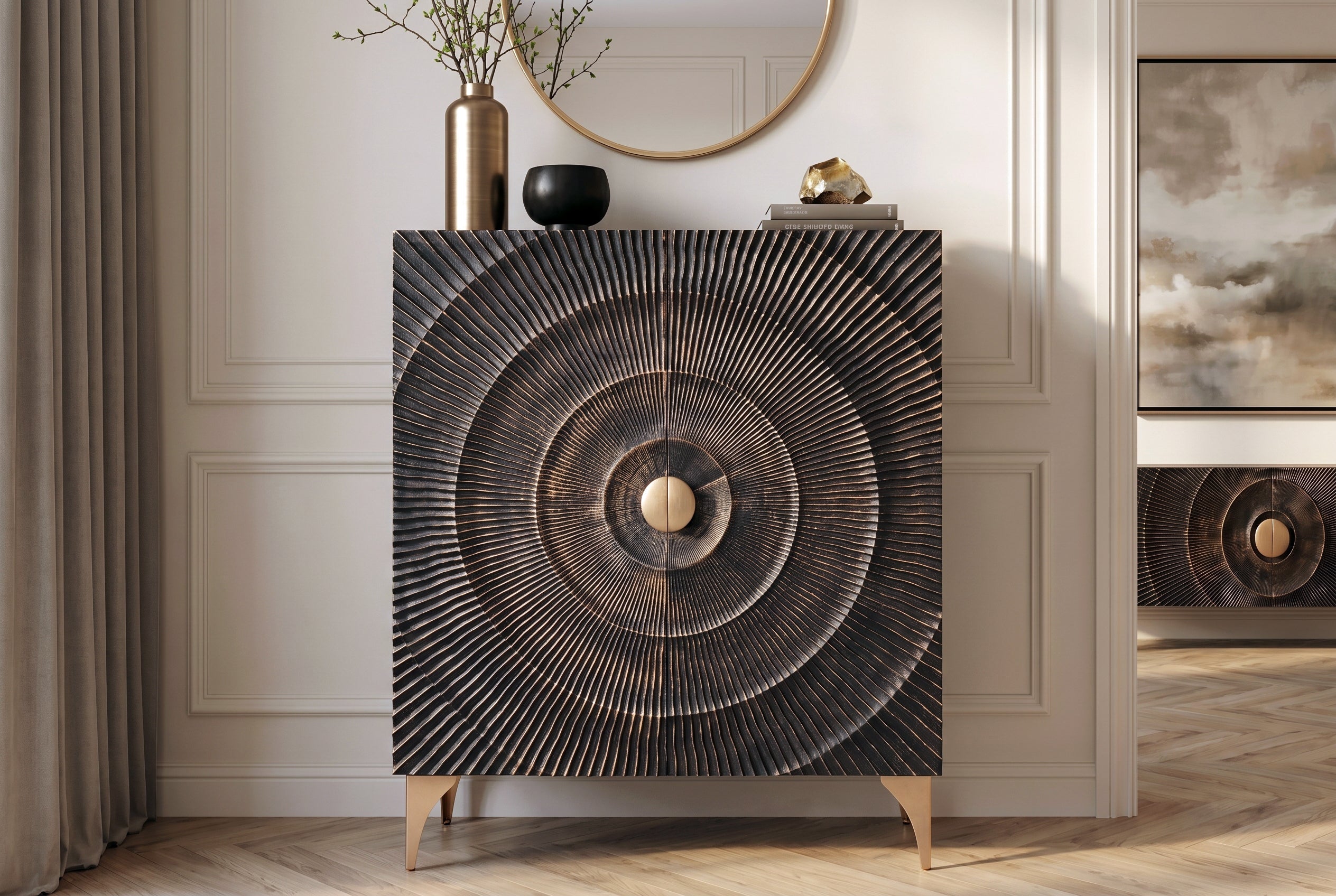 Invicta Vitrină înaltă GOLDEN SUNSET - 120cm | Mango, Negru | 100x120x38 cm