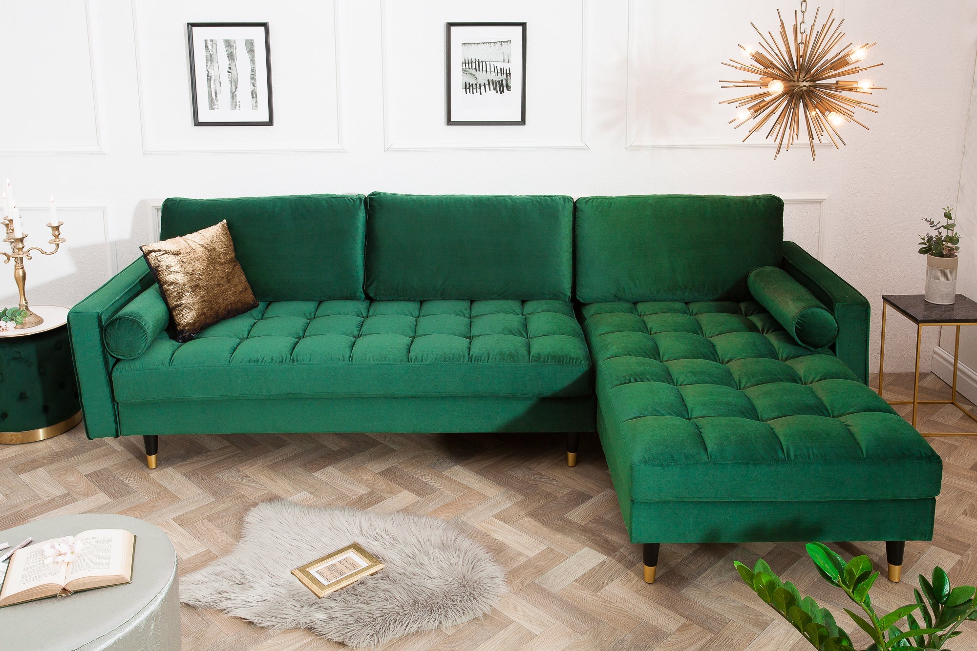Invicta Canapea COZY VELVET - 260cm | Catifea, Verde | 260x85x83 cm