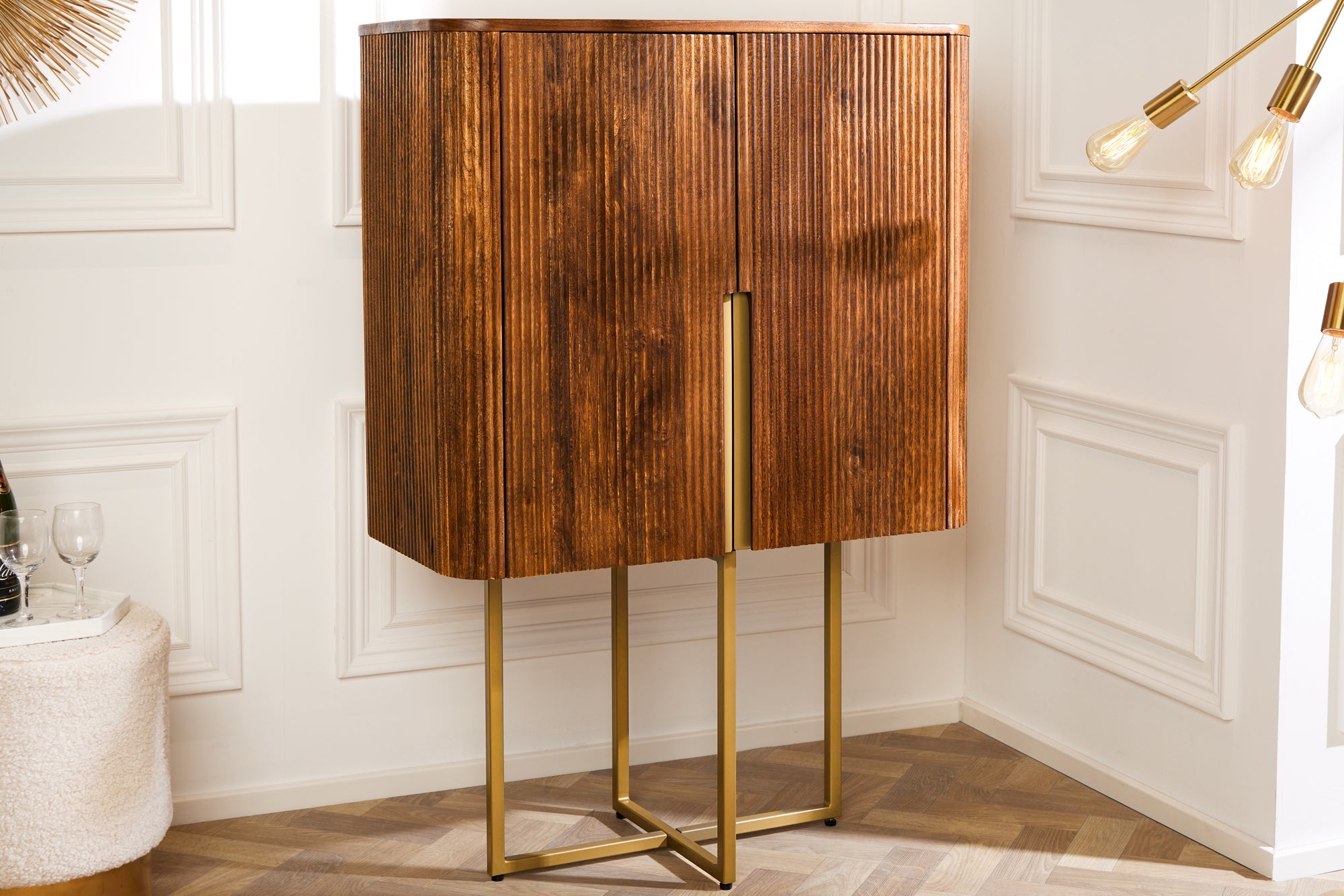 Invicta Vitrină înaltă GATSBY - 125cm | Mango, Auriu | 80x125x40 cm