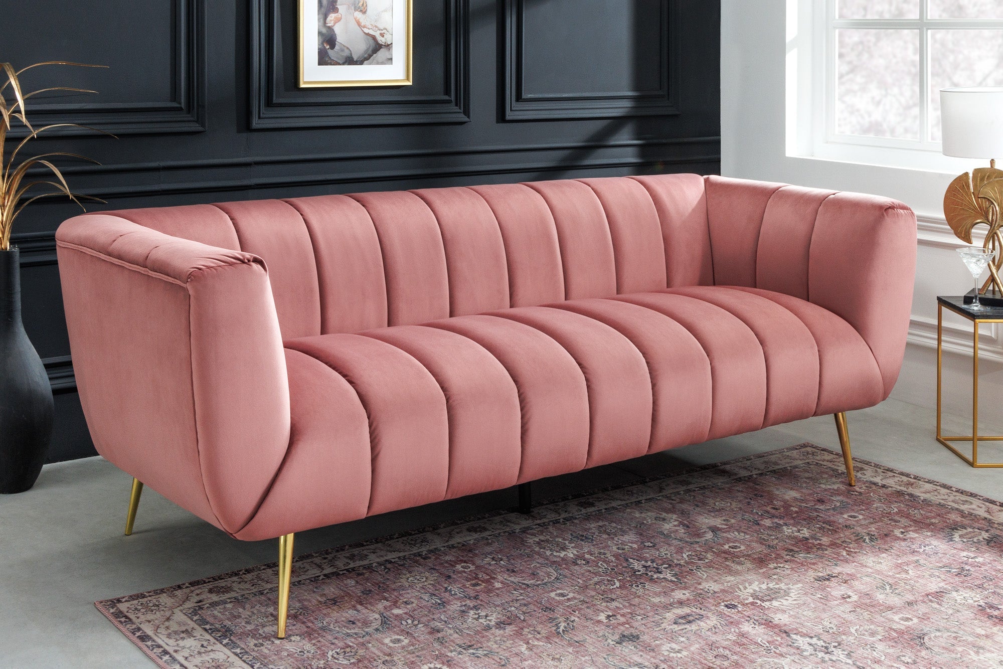 Invicta Canapea NOBLESSE - 225cm, 3 Locuri | Catifea, Auriu | 225x80x90 cm