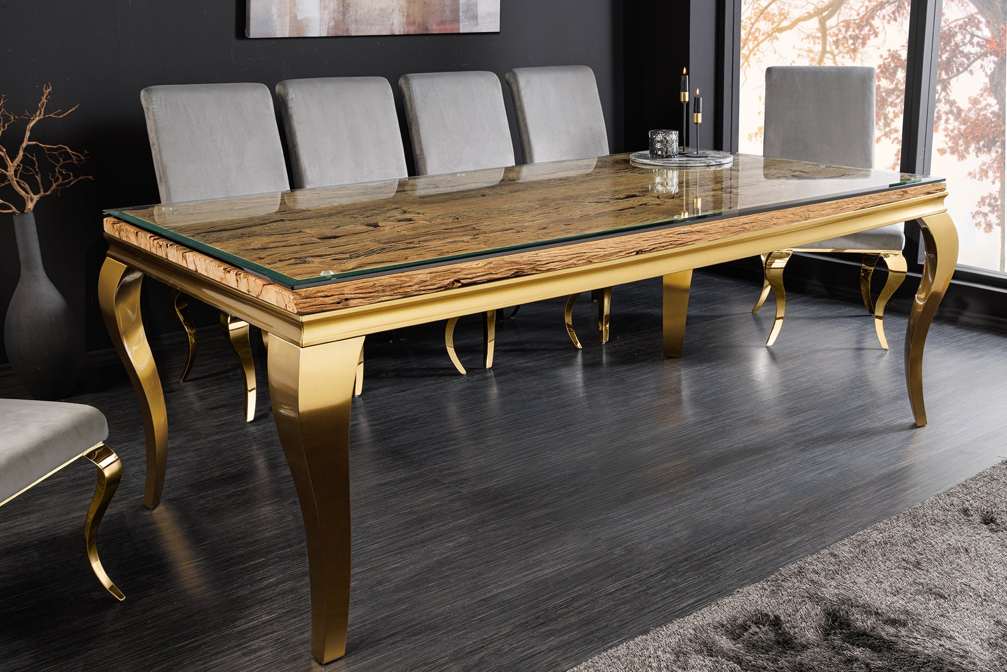 Invicta Masă dining MODERN BAROCK BARRACUDA - 200cm | Sticlă, Auriu