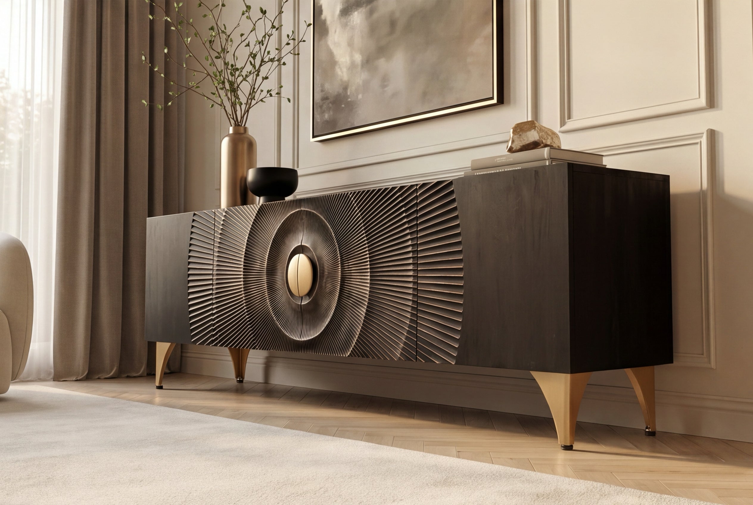 Invicta Comodă TV TV - 180cm | Mango, Negru | 180x55x40 cm
