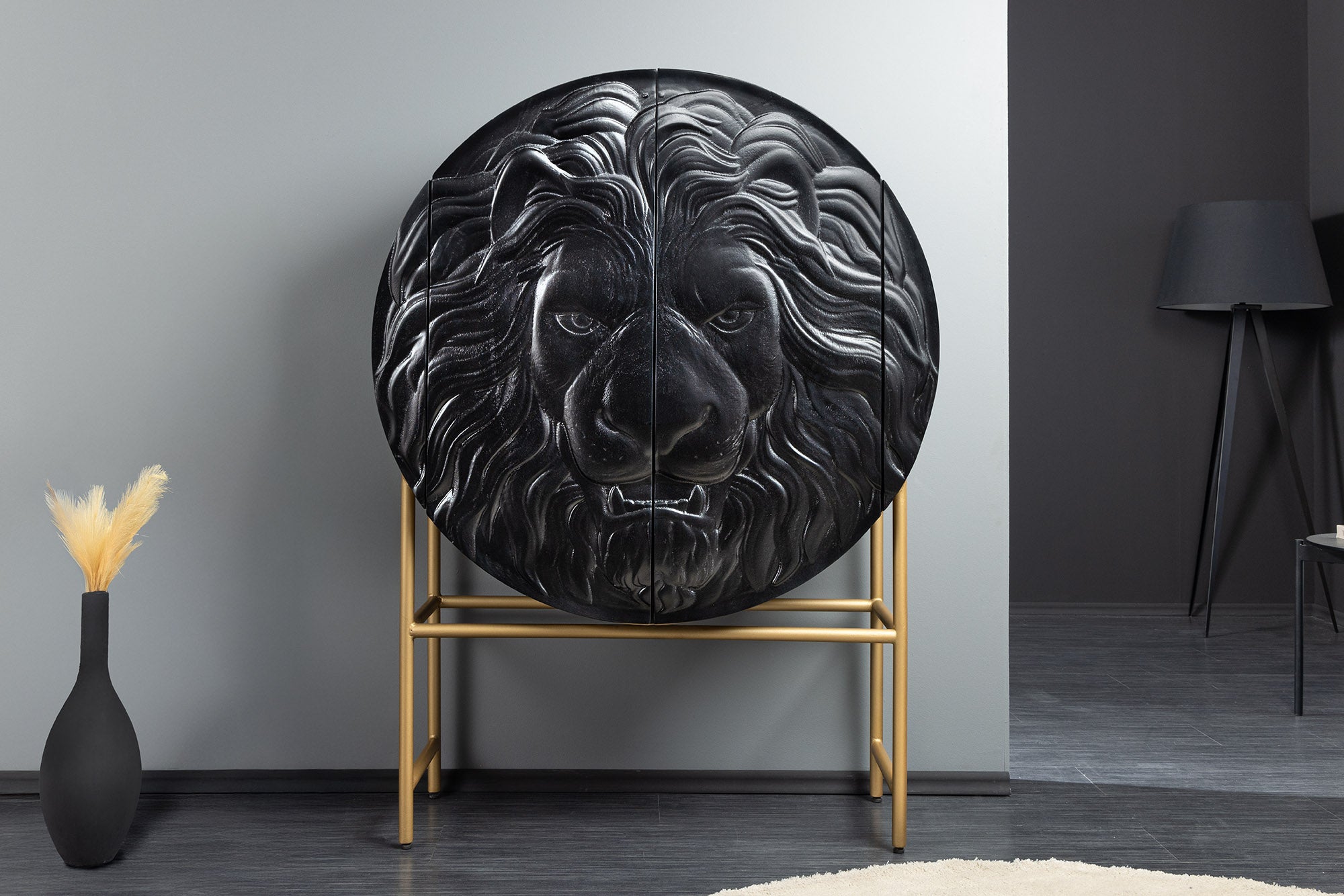 Invicta Vitrină înaltă LION - 140cm | Mango, Negru | 100x140x38 cm