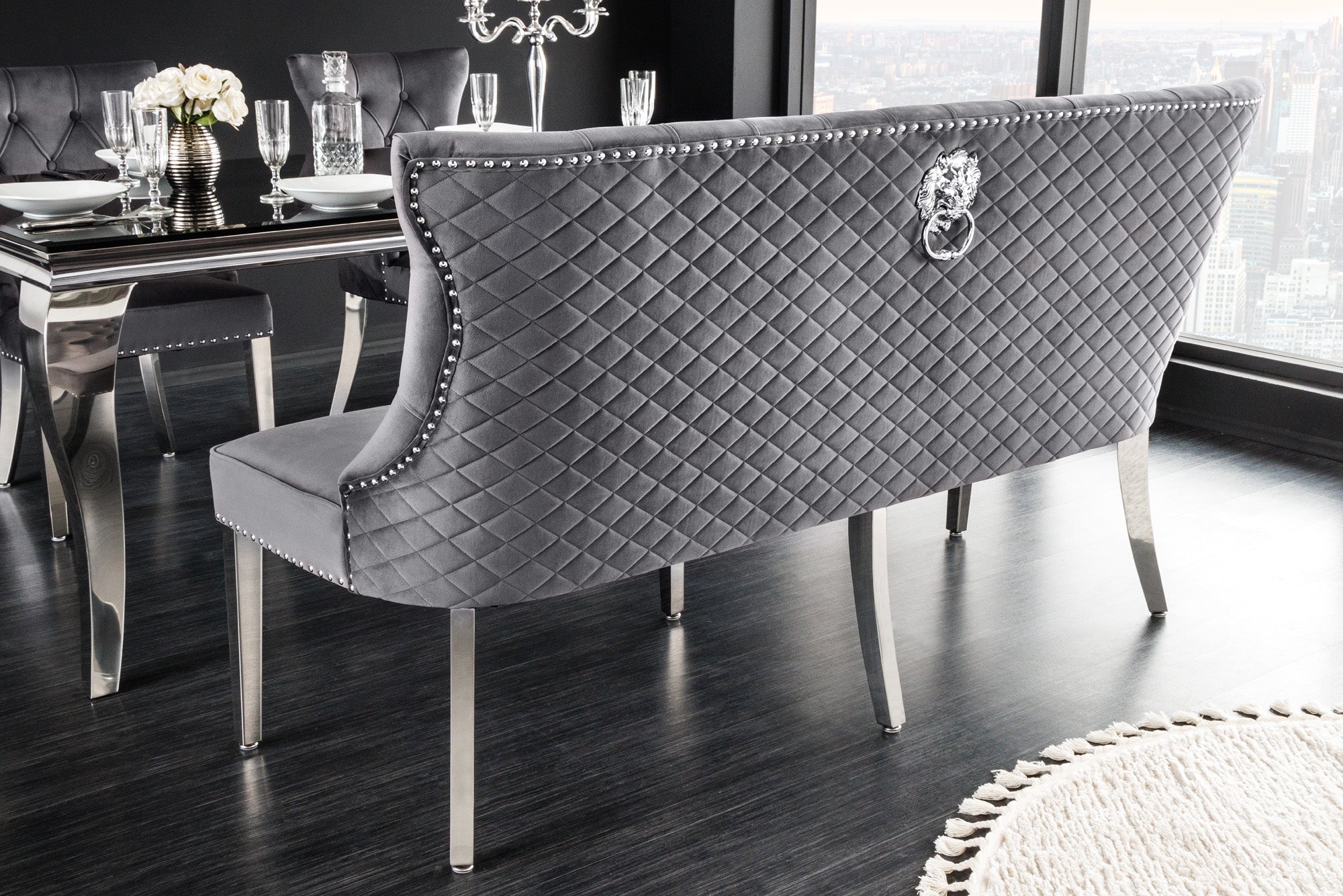 Invicta Canapea CASTLE DELUXE - 165cm | Catifea, Gri | 164x98x66 cm