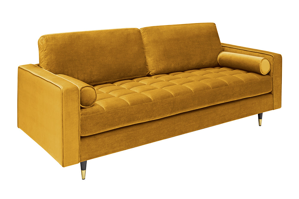 Invicta Canapea COZY VELVET - 220cm, 3 Locuri | Catifea, Galben Muștar | 220x90x85 cm