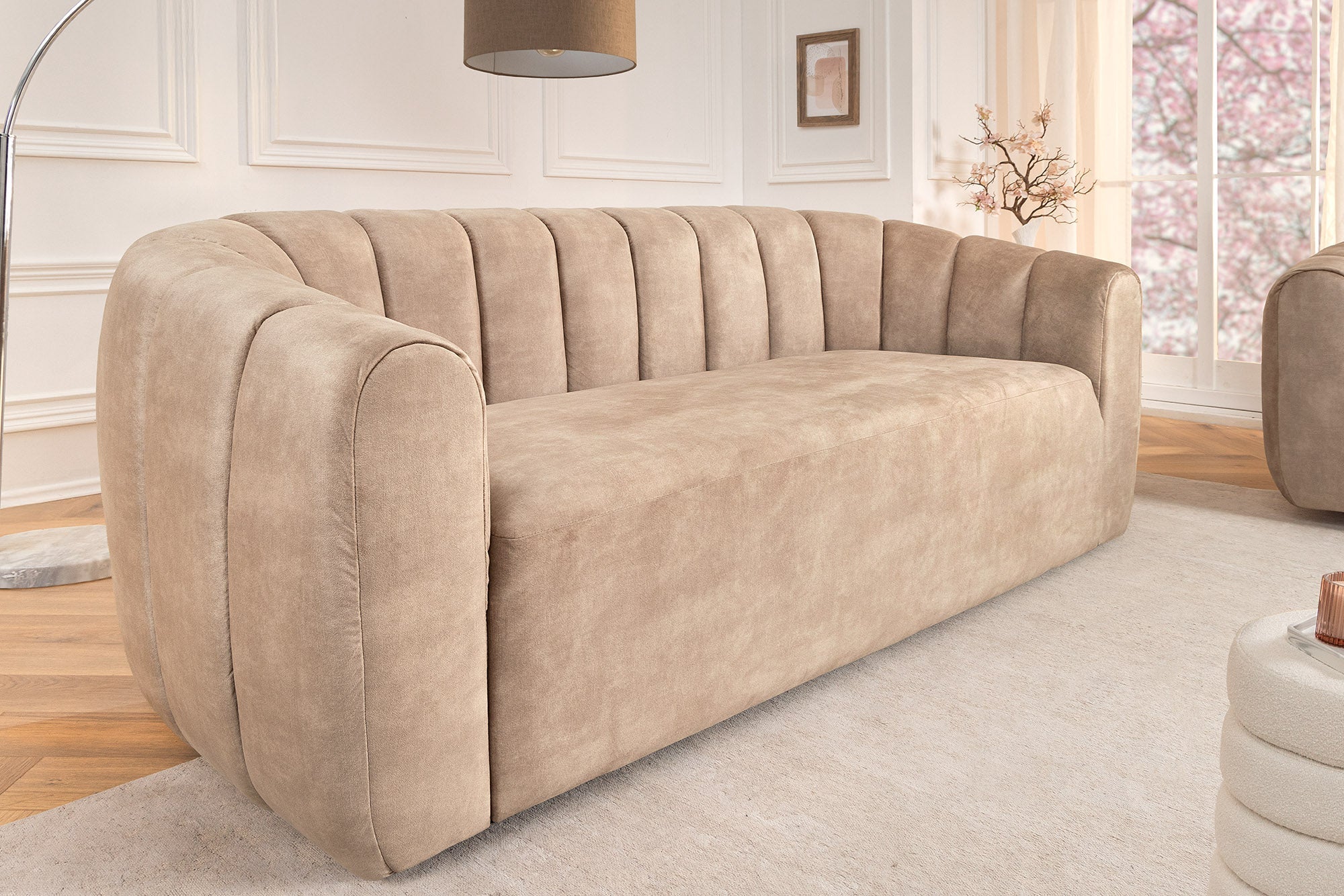 Invicta Canapea BABYLON - 200cm, 3 Locuri | Catifea, Bej | 202x74x89 cm