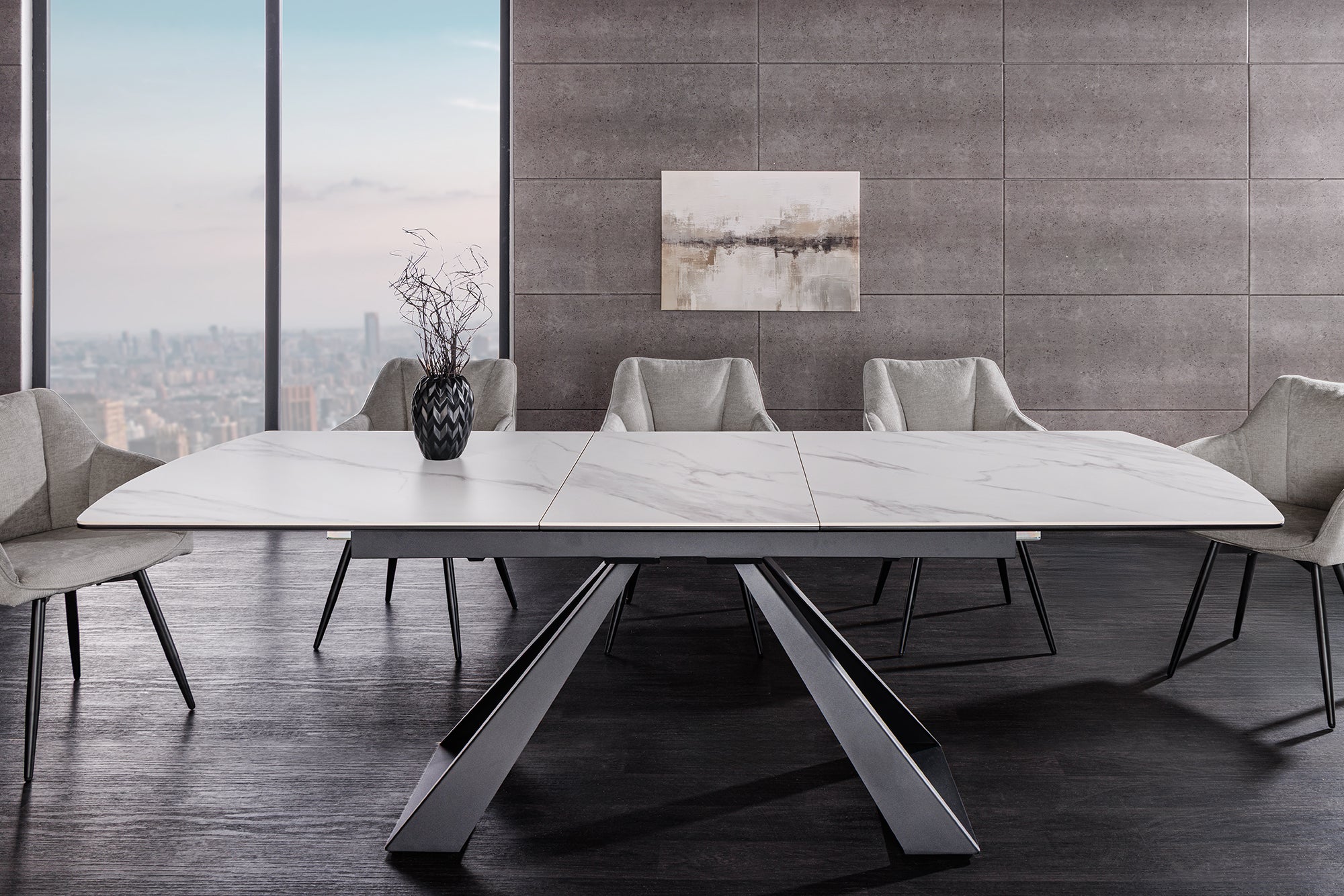Invicta Masă dining CONCORD - 230cm | Marmură, Sticlă, Țesătură Cord, Alb