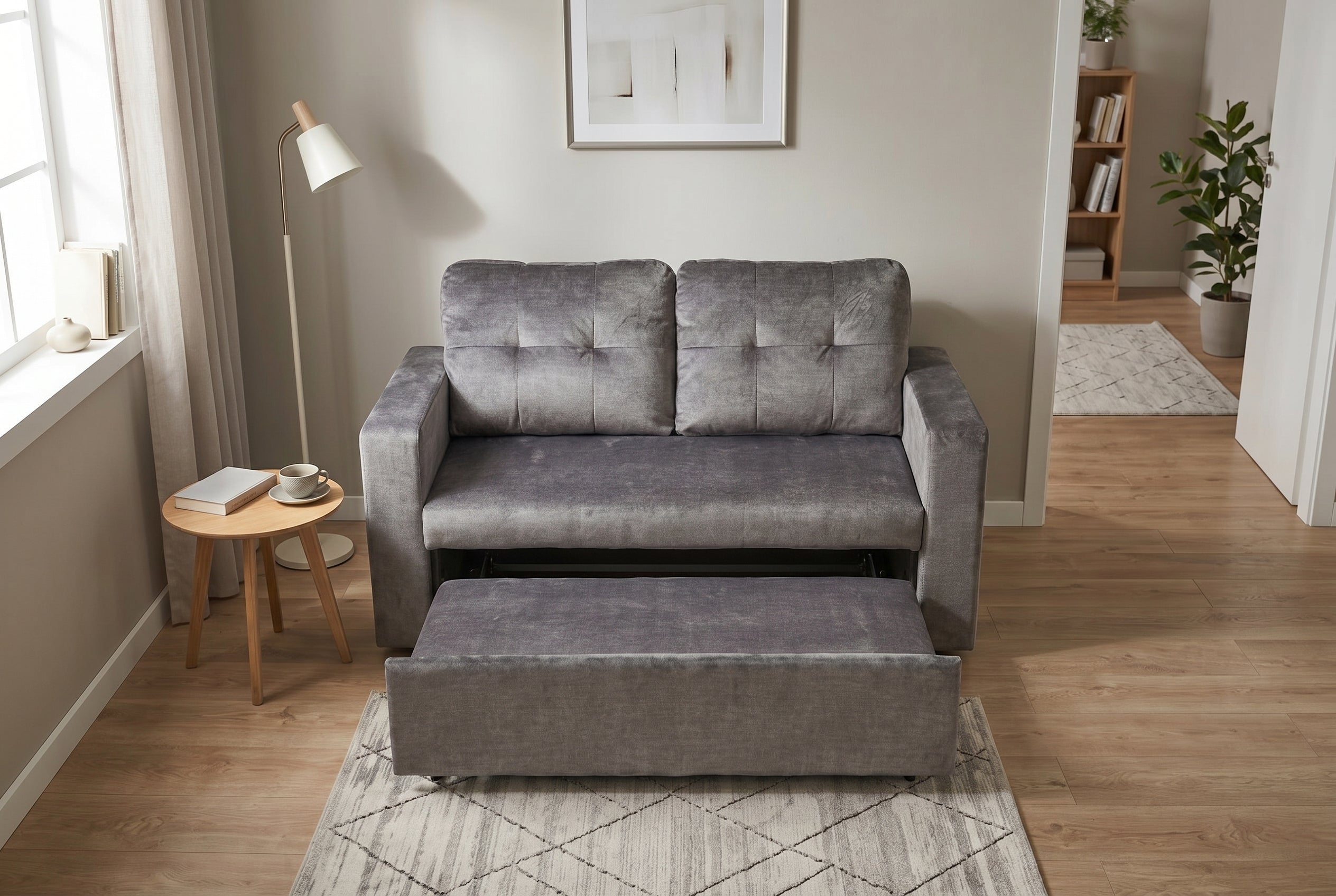 Invicta Canapea extensibilă SMART - 140cm, 2 Locuri | Catifea, Gri | 142x82x86 cm