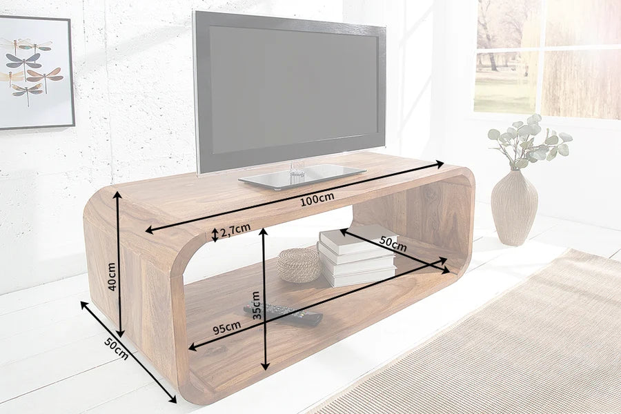 Măsuță de Cafea / Comodă TV Invicta Interior CUBUS 100 cm, Spațiu de Depozitare, Lemn Masiv de Sheesham Finisaj Maro Piatră