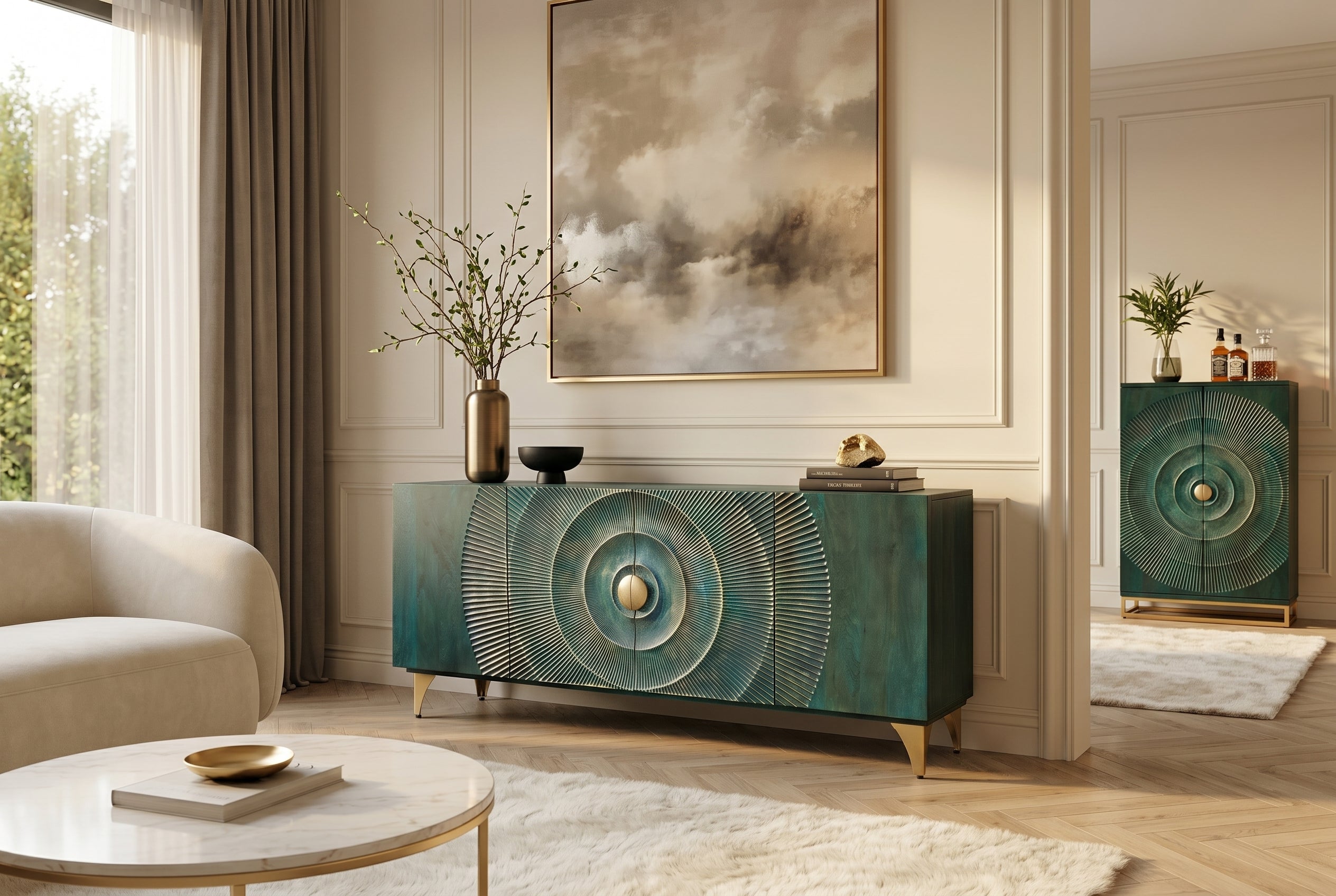 Invicta Comodă GOLDEN SUNSET - 180cm | Mango, Auriu | 177x76x38 cm