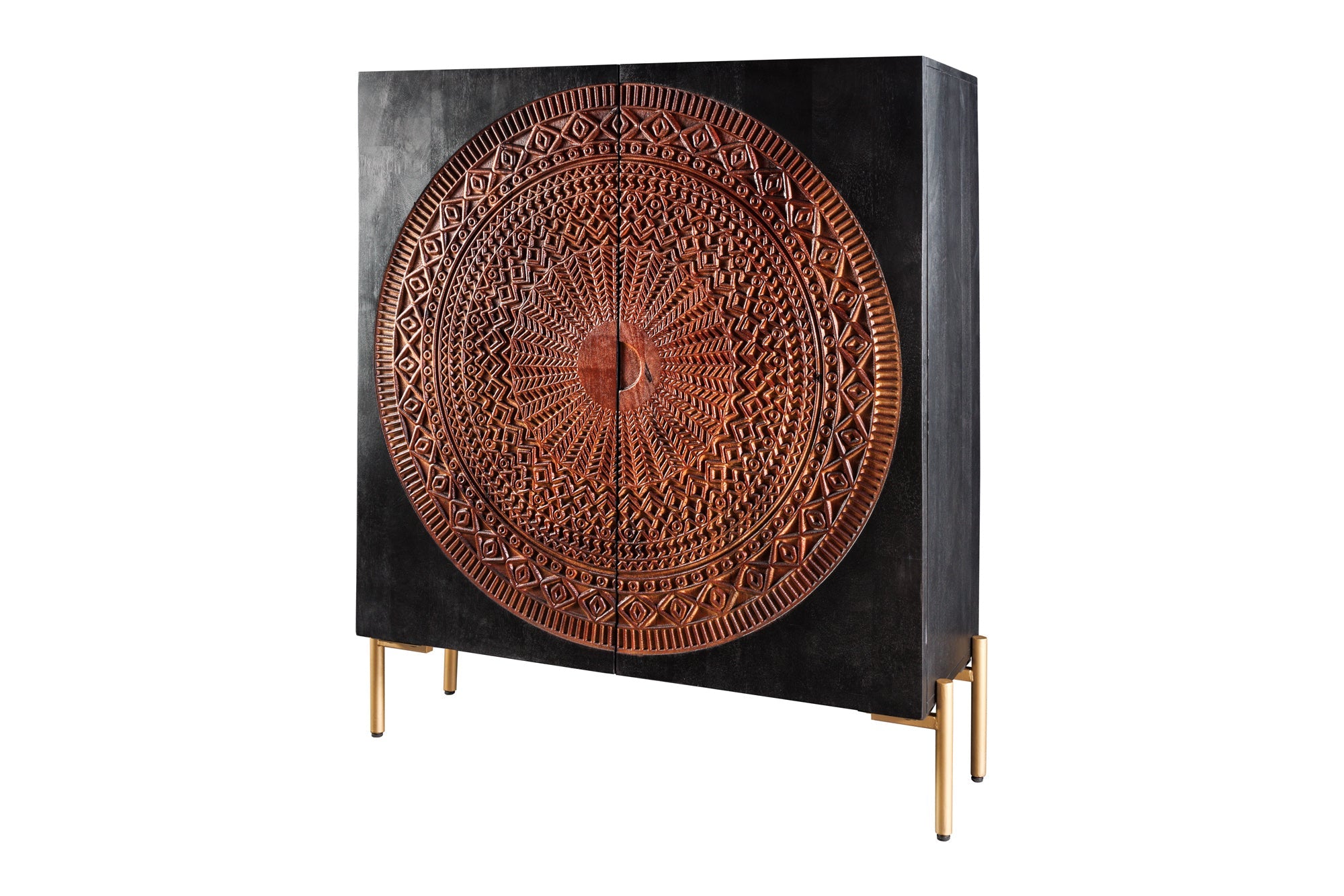 Invicta Vitrină înaltă MANDALA - 120cm | Mango, Negru | 105x120x38 cm