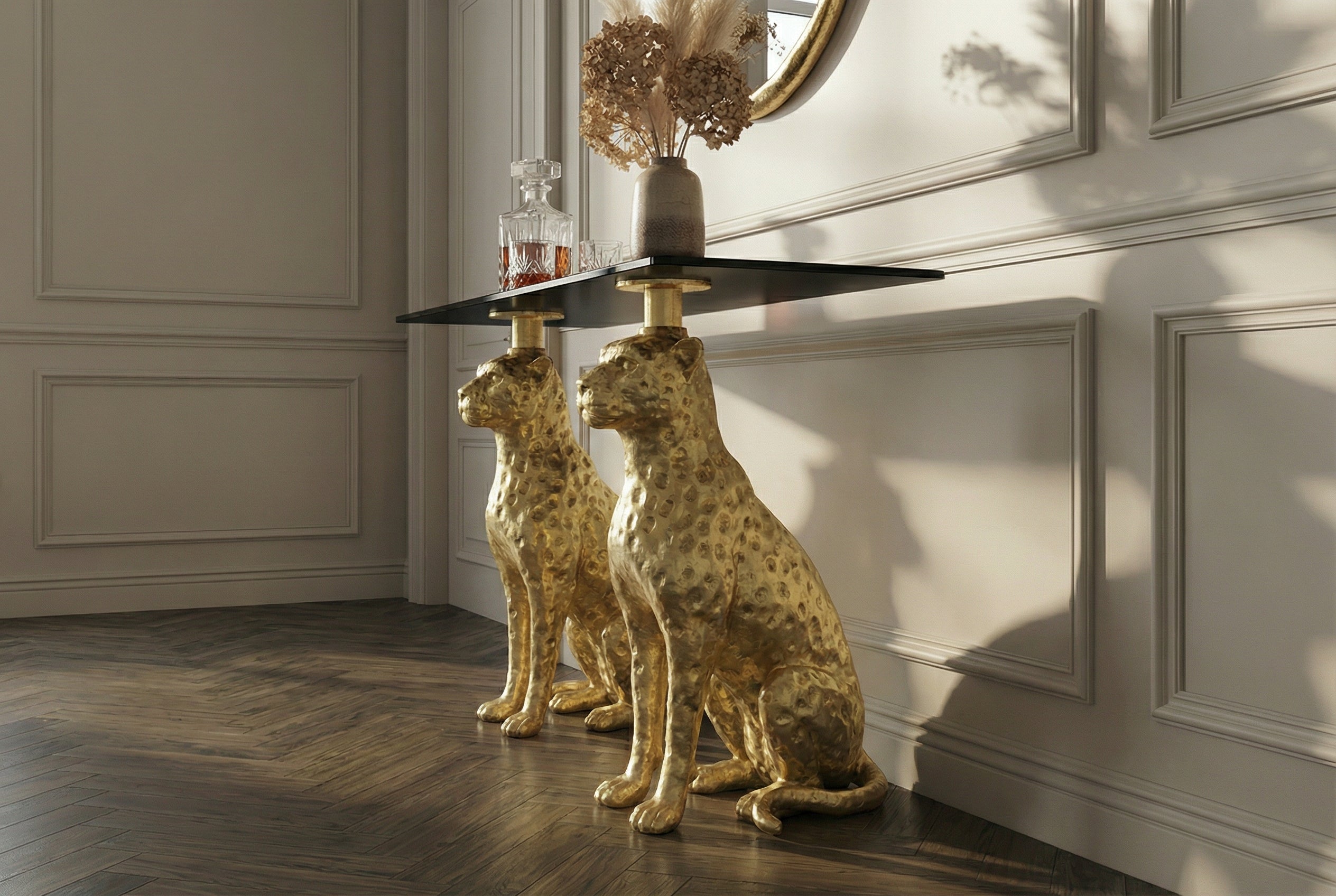 Invicta Consolă PANTHER - 105cm | Marmură, Metal, Auriu | 115,7x81x41,3 cm