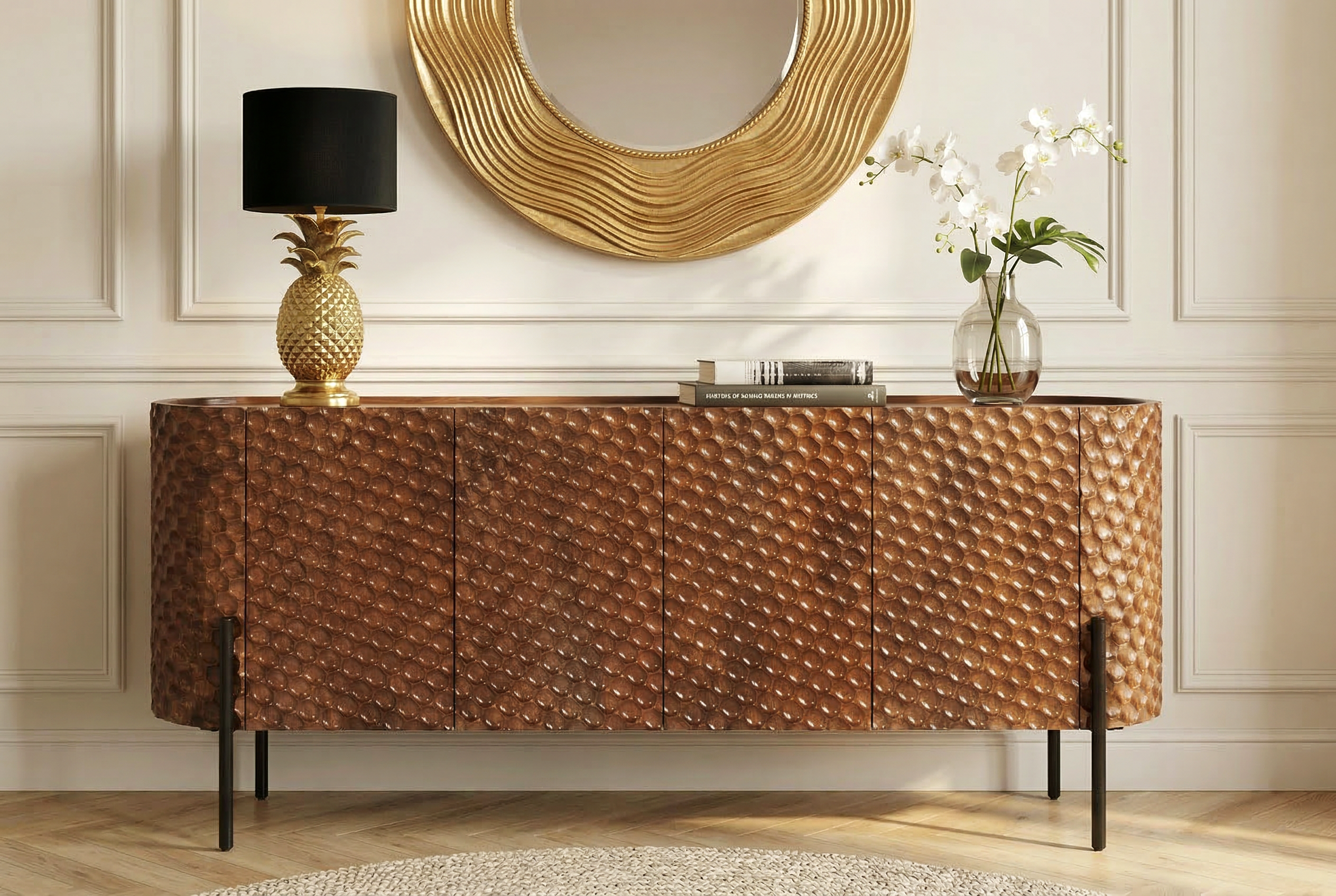Invicta Comodă ADLON - 180cm | Mango, Metal, Negru | 178x77x42 cm