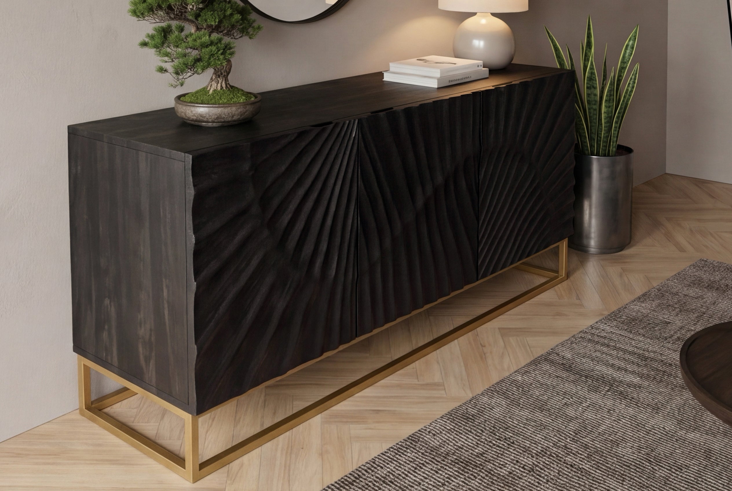 Invicta Comodă SCORPION - 140cm | Mango, Negru | 140x75x38.5 cm