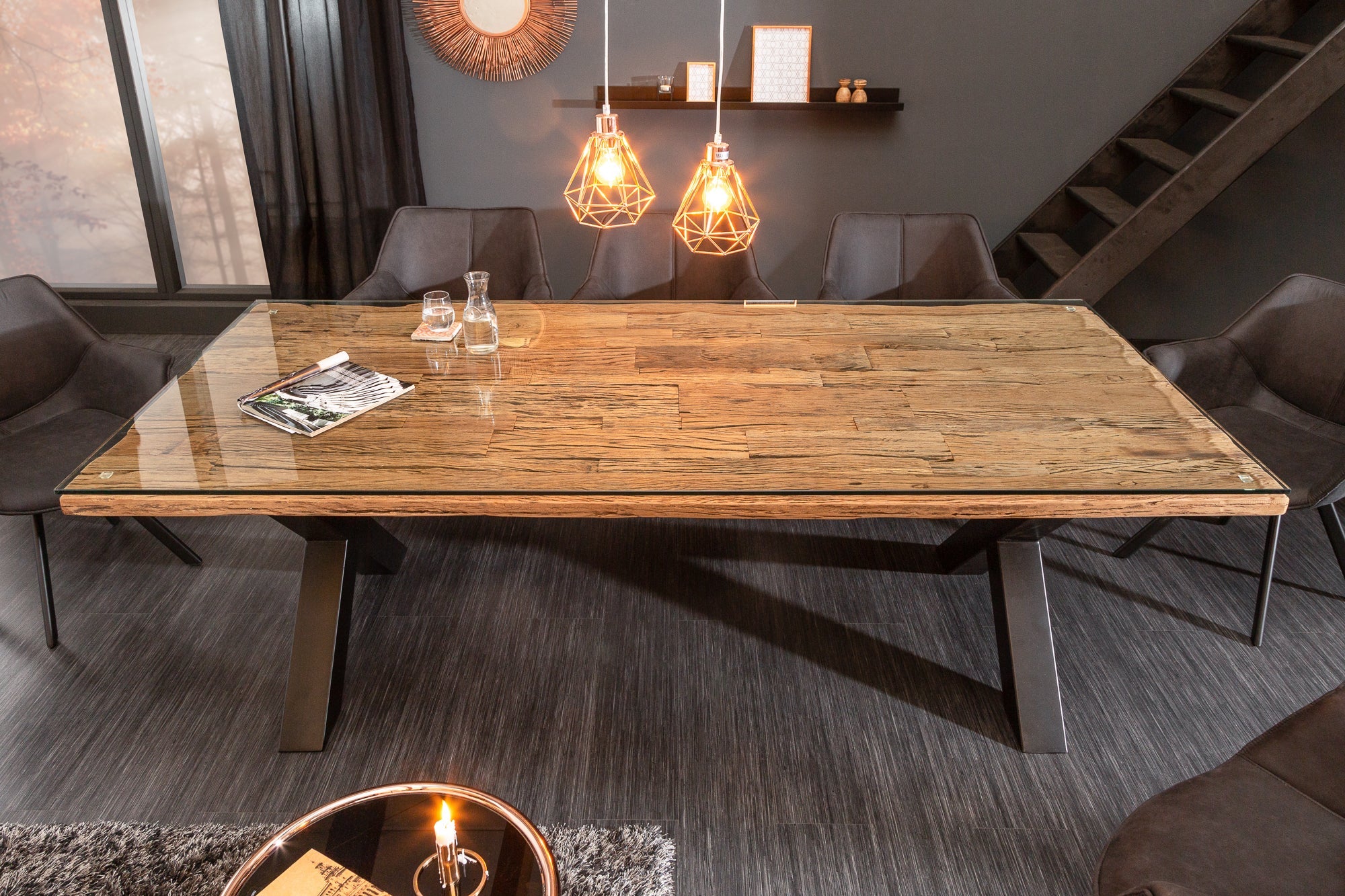 Invicta Masă dining BARRACUDA - 220cm | Sticlă, Natural | 220x75x100 cm