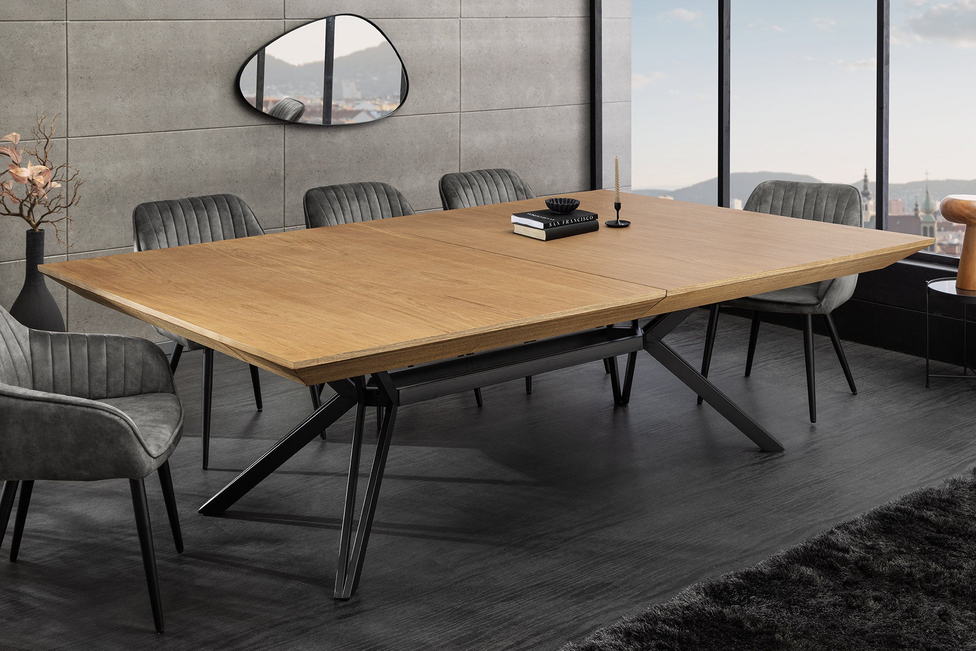 Invicta Masă dining GIANT - 320cm | Stejar, Metal, Negru