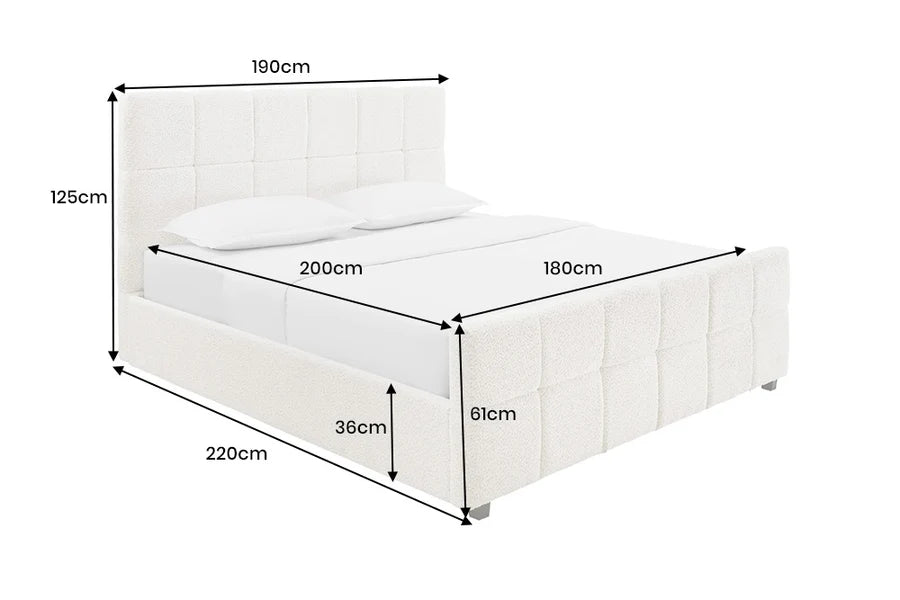 Pat Tapitat PRESTIGE 180x200 cm cu Spațiu de Depozitare și Somieră Inclusă, Țesătură Bouclé Crem