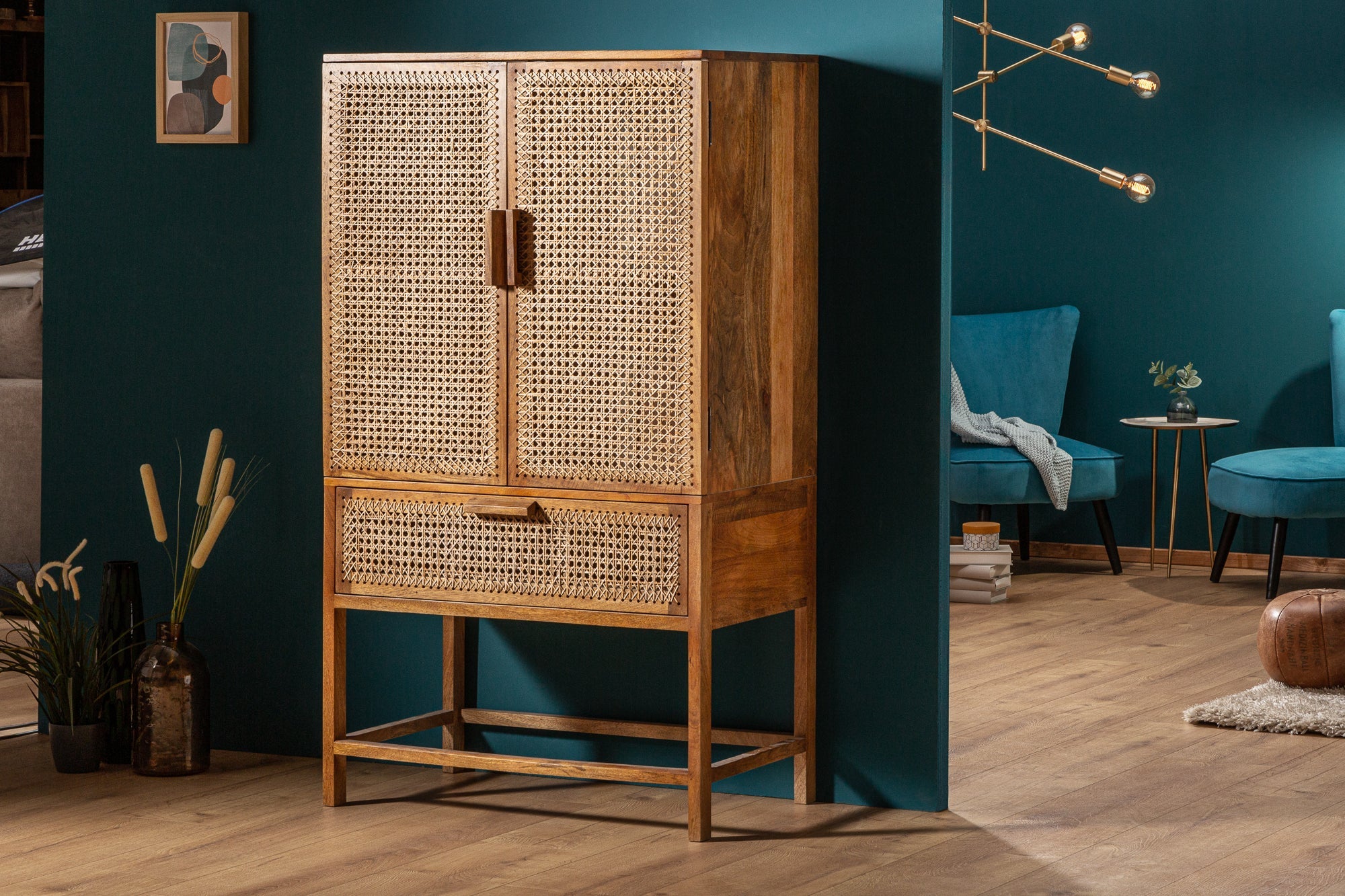 Invicta Vitrină înaltă BAMBOO LOUNGE - 140cm | Mango | 80x140x45 cm