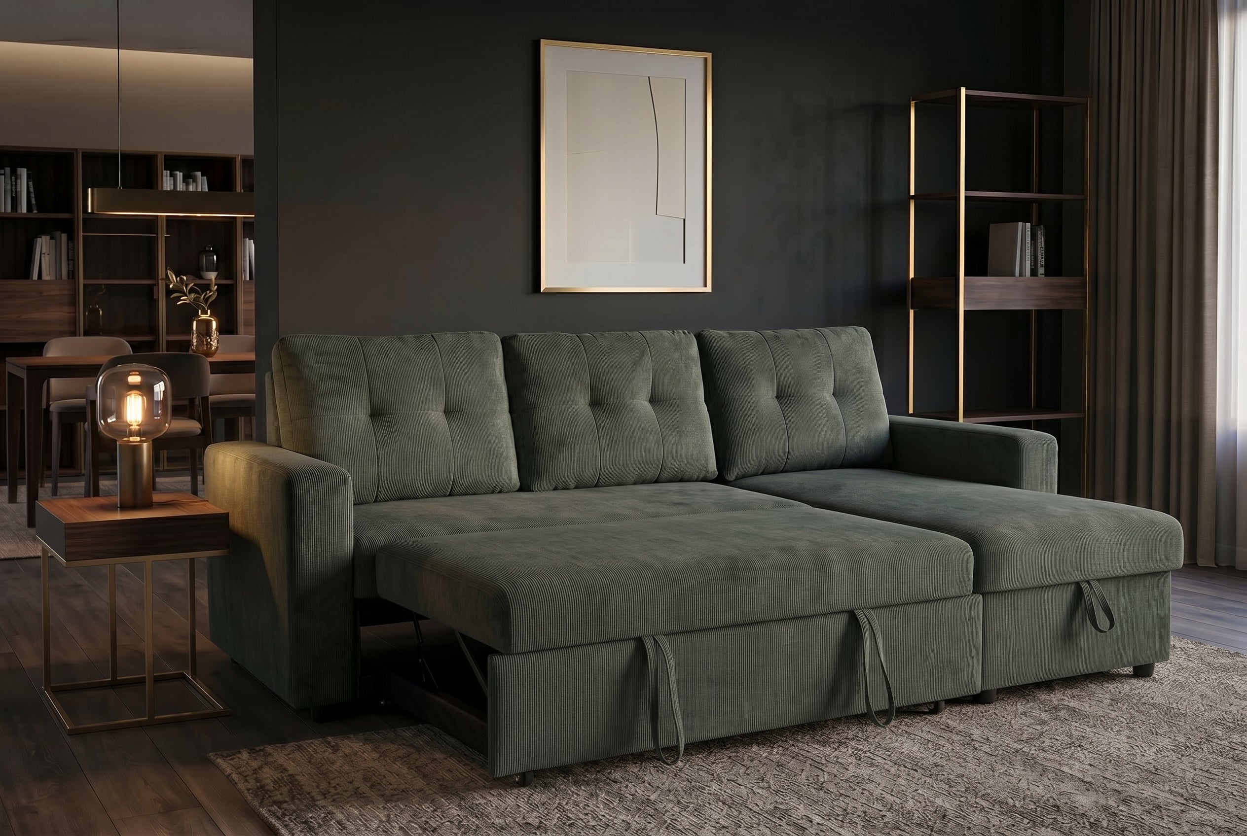 Invicta Canapea extensibilă APARTMENT - 205cm, 3 Locuri | Catifea, Bej | 202x90x150 cm